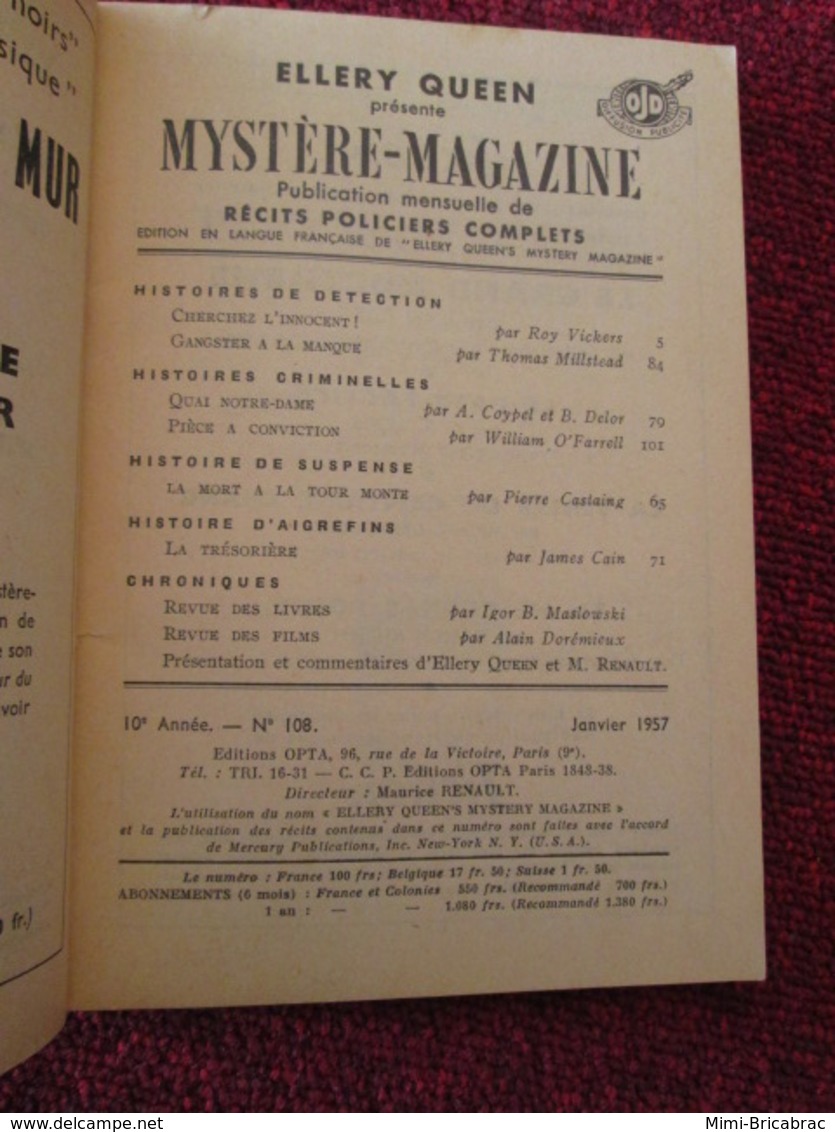 POL2013/4 OPTA / ELLERY QUEEN  DETECTIVE MAGAZINE N° 108 De 1957 - Opta - Ellery Queen Magazine