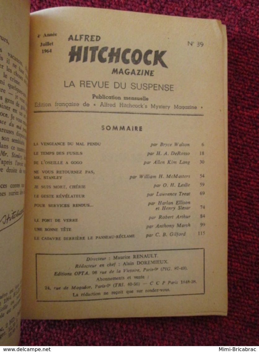 POL2013/4 OPTA / ALFRED HITCHCOCK  MAGAZINE LA REVUE DU SUSPENSE N°39 DE 1964 - Opta - Hitchcock Magazine