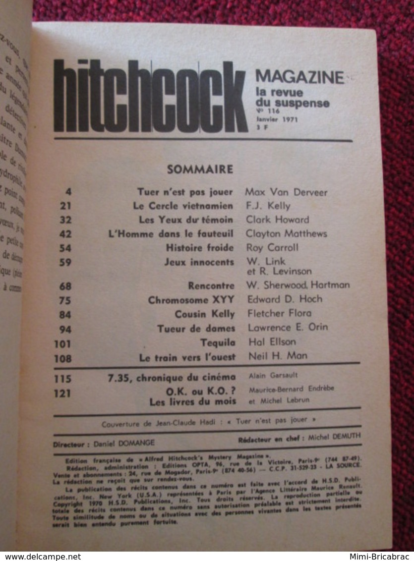 POL2013/4 OPTA / ALFRED HITCHCOCK  MAGAZINE LA REVUE DU SUSPENSE N°116 DE 1971 - Opta - Hitchcock Magazine