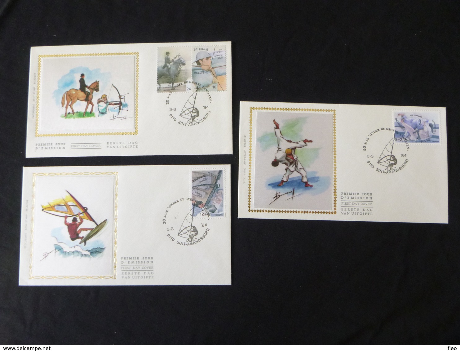 BELG.1984 2119 2120 2121 & 2122 FDC's Soie/z (Sint Amandsberg ) : " Olympische Spelen - Los Angeles  - Jeux Olympiques " - 1981-1990