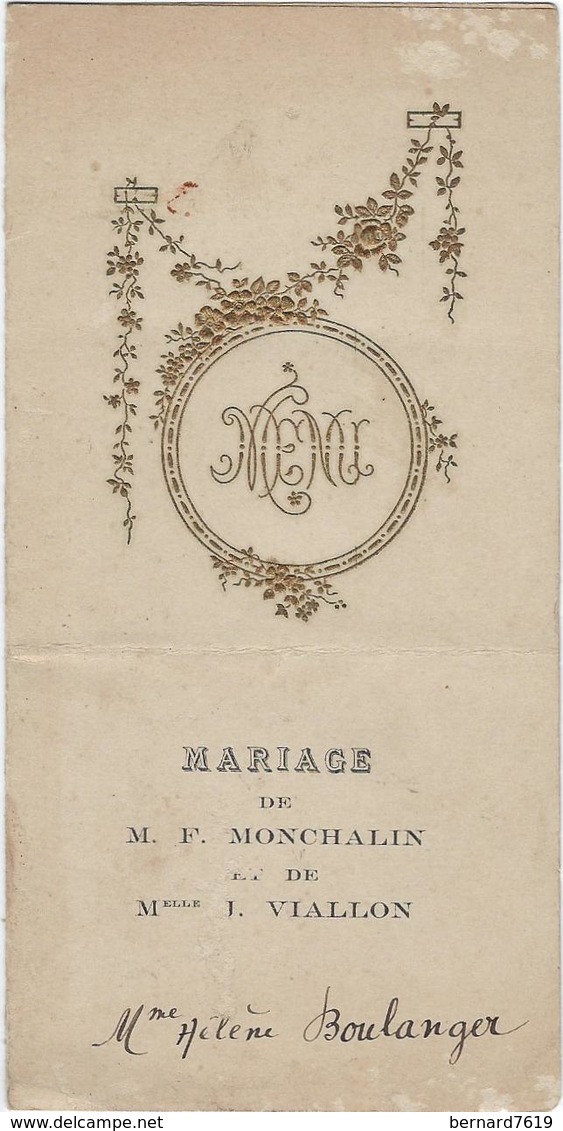 Menu   Mariage  Monchalin-viallon Du 29 Septembre 1928 Restaurant Guy  75012 Paris  2 Rue Claude-decaen - Menú