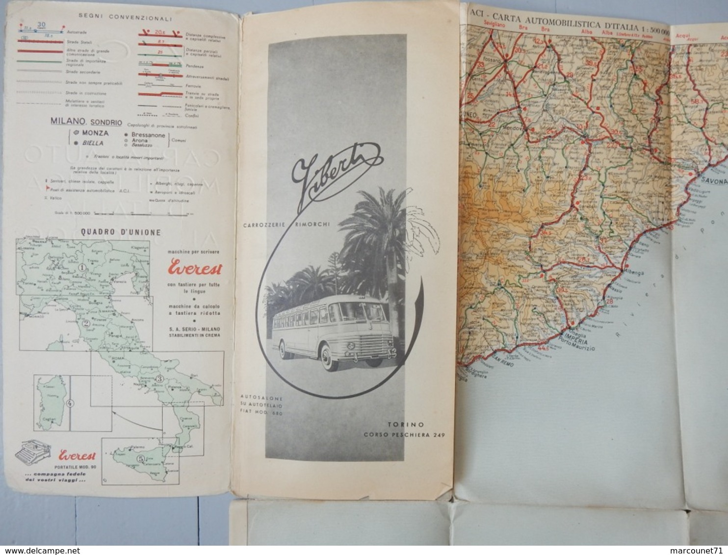 ANCIENNE CARTE ROUTIÈRE ACI ITALIE ANNÉES 50 CARTA AUTO MOBILISTICA D'ITALIA FOGLIO 2 AGIP ORMA - Cartes Routières