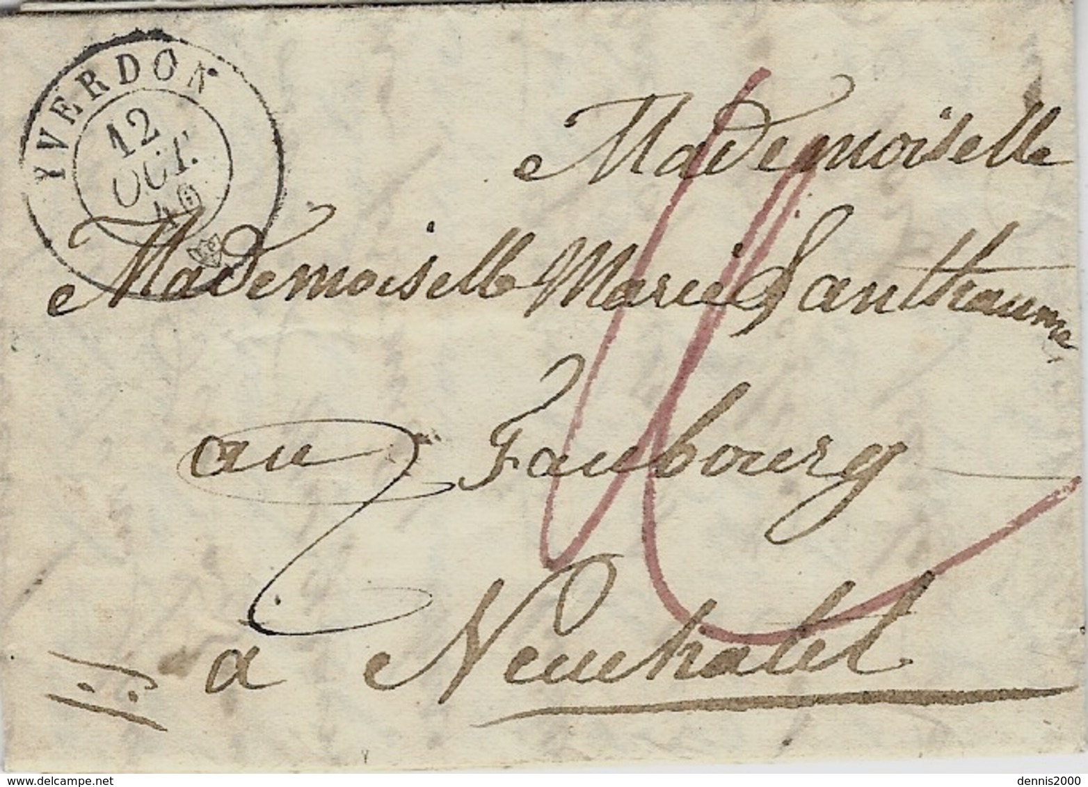 1840- Lettre D' YVERDON  Pour Neuchâtel Taxe 4 - ... - 1855 Prephilately