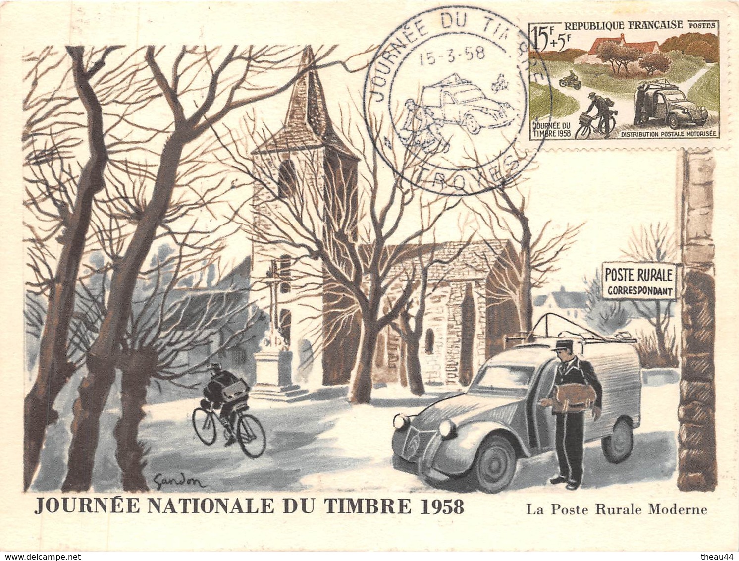 TROYES - Journée Du Timbre 1958 - La Poste Rurale Moderne - Voiture " Citroën 2CV " - Facteur - Oblitération - Troyes