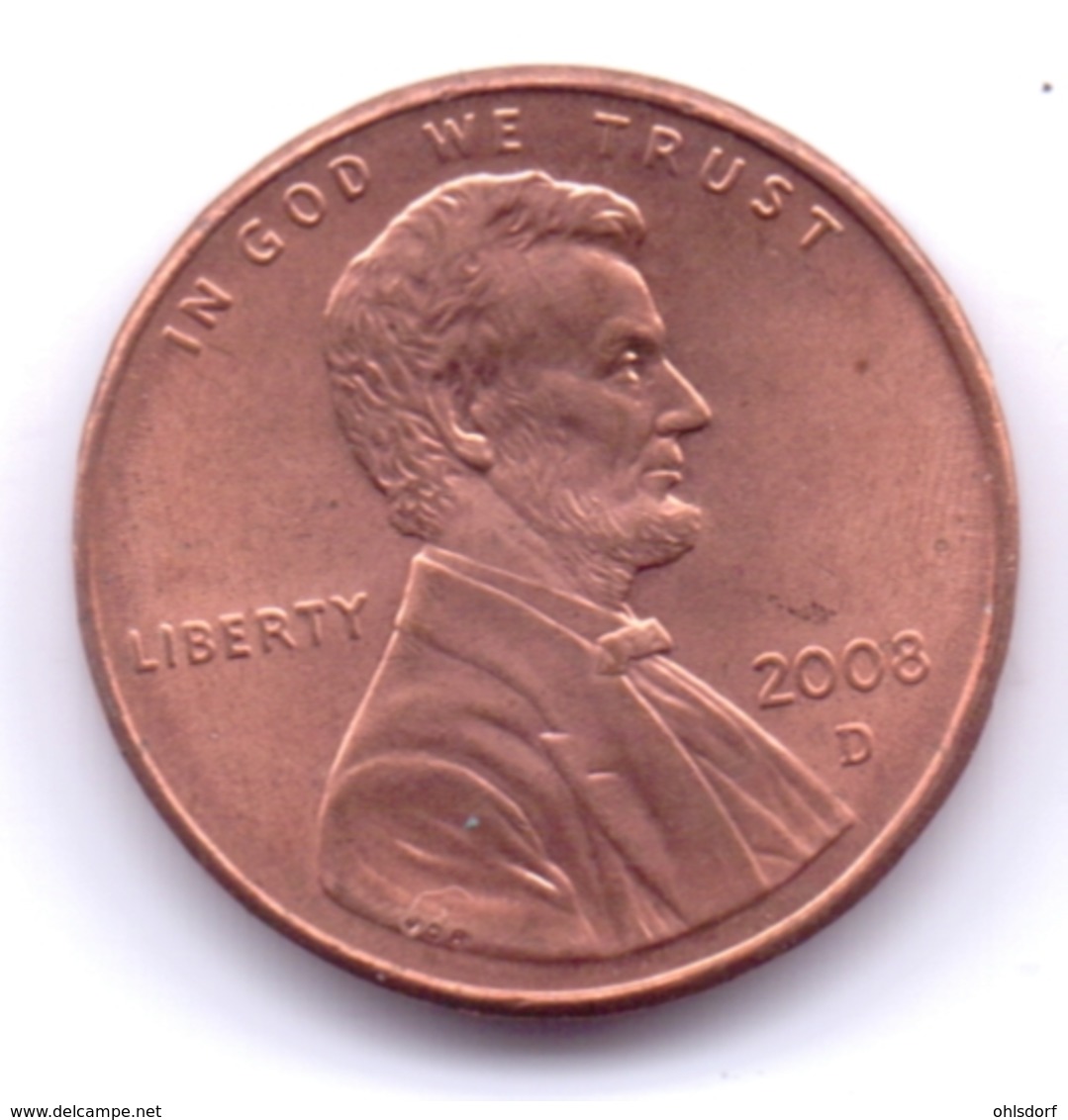 U.S.A. 2008 D: 1 Cent, KM 201a - 1959-…: Lincoln, Memorial Reverse