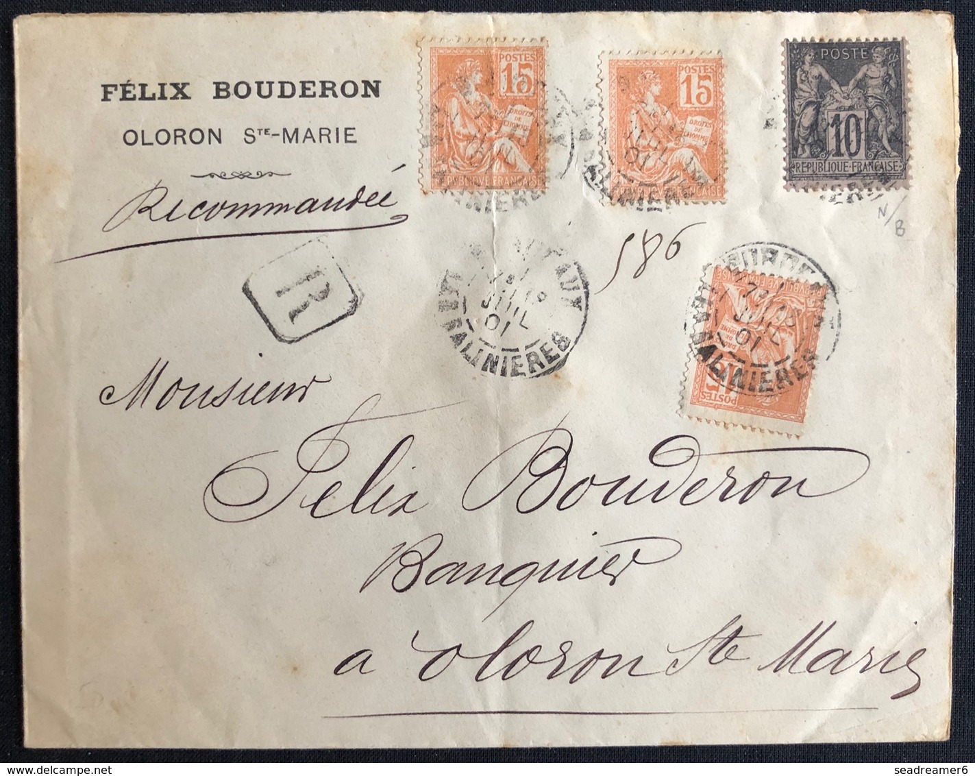 Lettre Recommandée Mixte Sage/mouchon à 55c N° 97 & 117 Obl De Bordeaux Les Salinieres Pour Oloron Ste Marie TTB - 1898-1900 Sage (Tipo III)