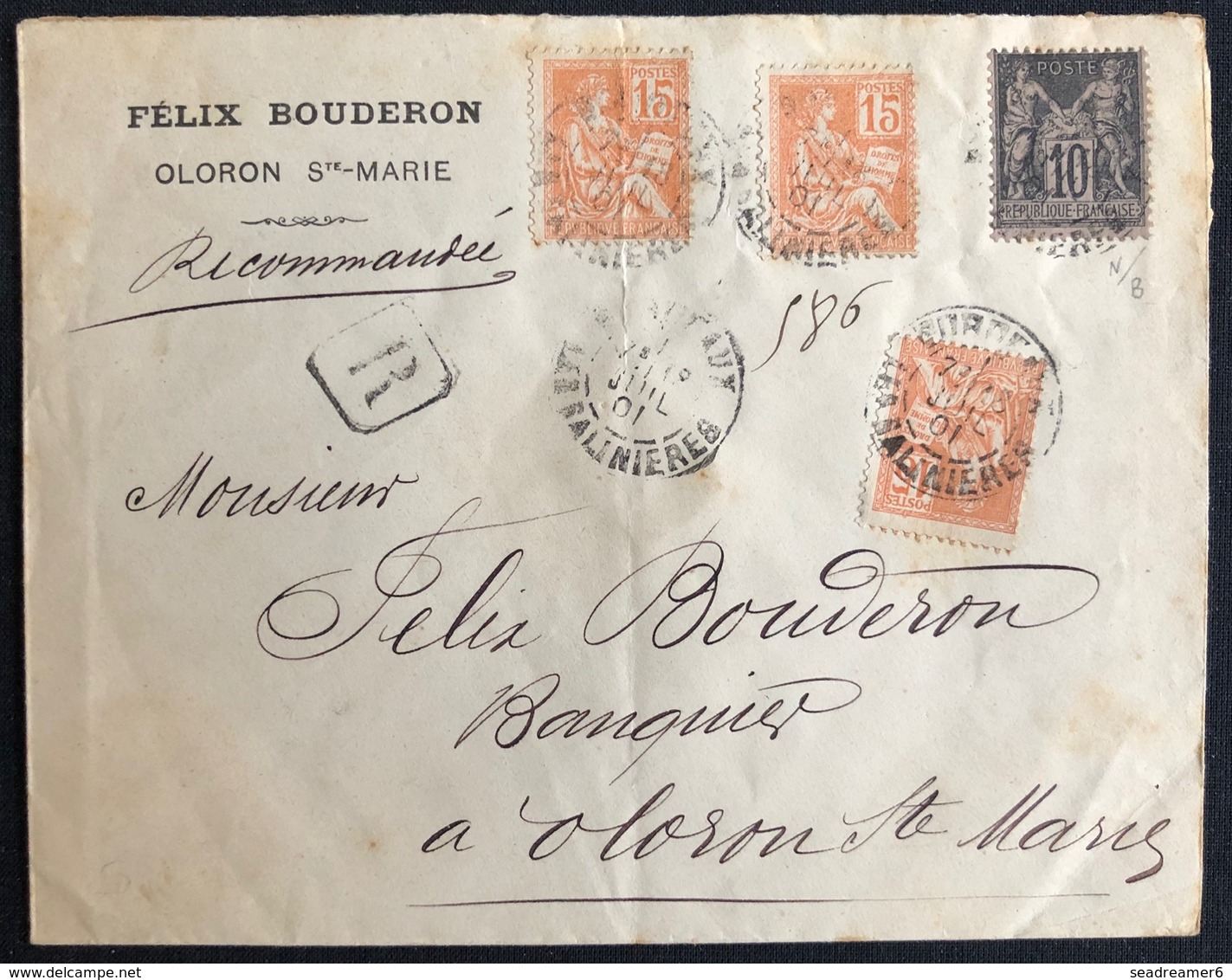 Lettre Recommandée Mixte Sage/mouchon à 55c N° 97 & 117 Obl De Bordeaux Les Salinieres Pour Oloron Ste Marie TTB - 1898-1900 Sage (Type III)