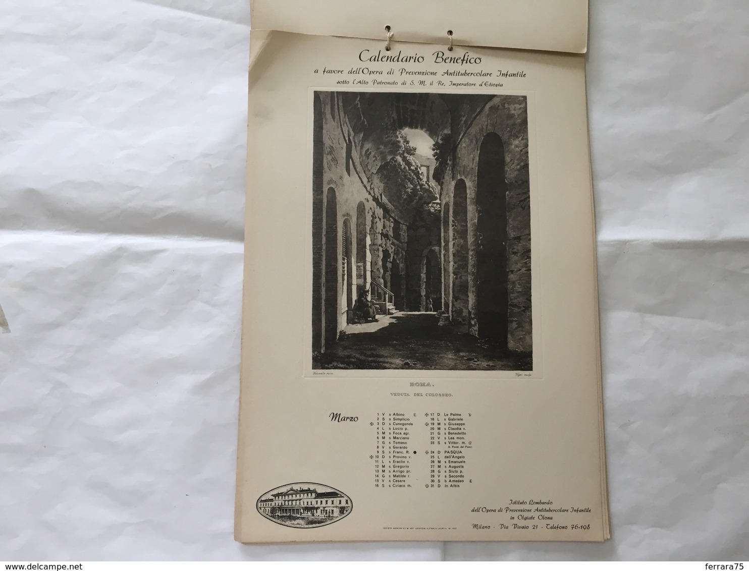 CALENDARIO BENEFICO 1940 MONUMENTI ROMA  OPERA ANTITUBERCOLARE OLGIATE OLONA - Grand Format : 1921-40