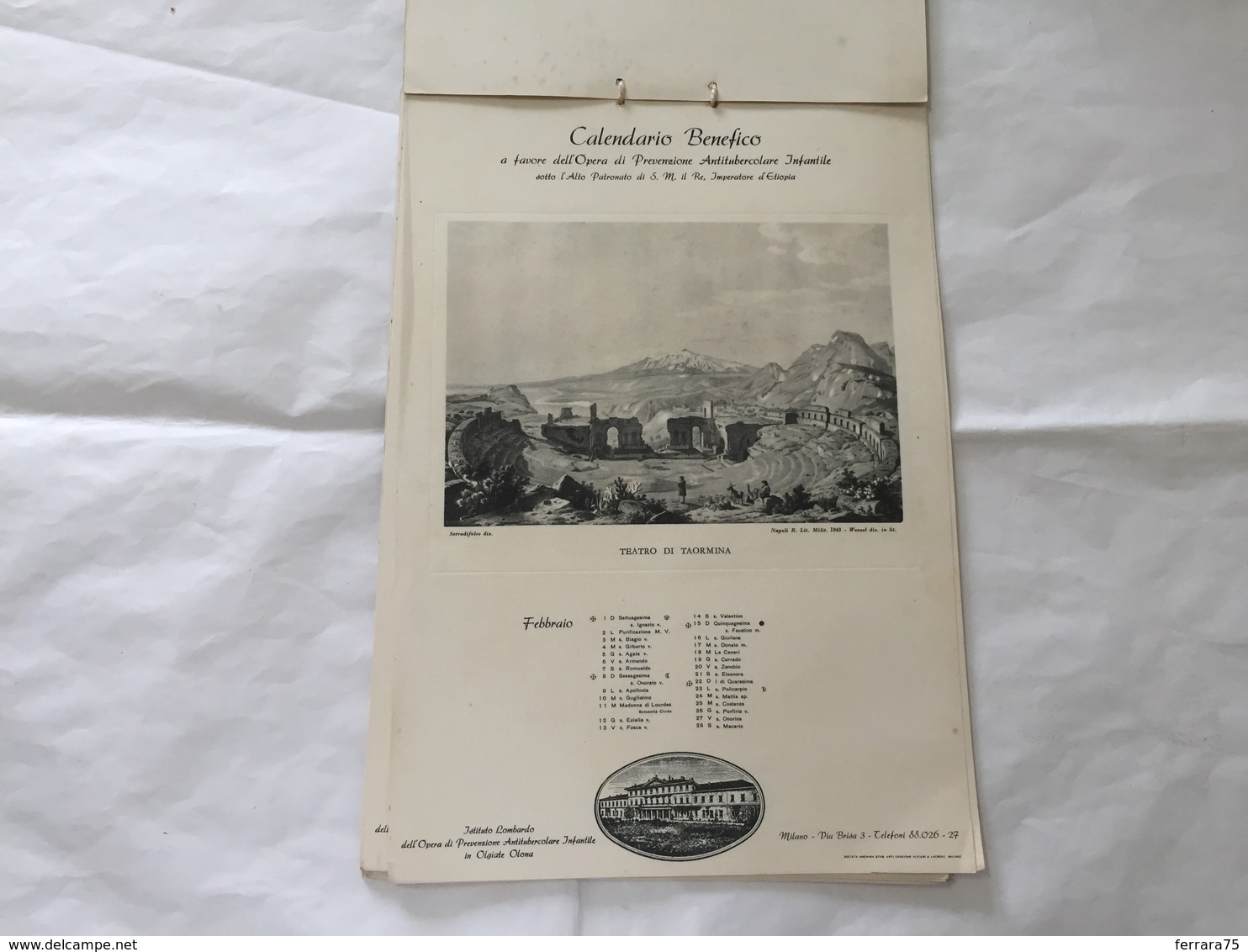 CALENDARIO BENEFICO 1942 MONUMENTI ROMA  OPERA ANTITUBERCOLARE OLGIATE OLONA - Grand Format : 1921-40