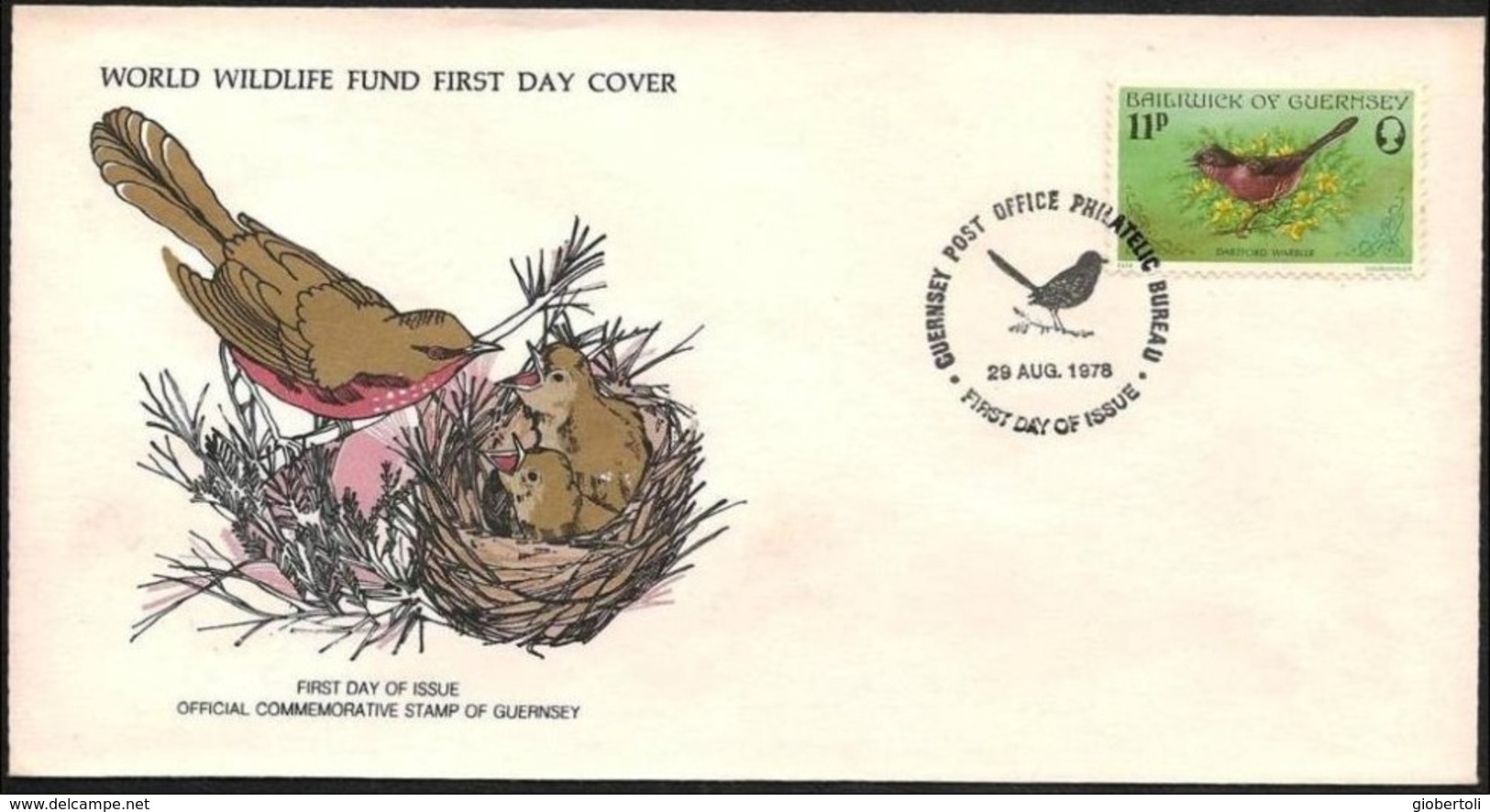 Guernsey - FDC - Annullo Magnanina, Cancellation Dartford Warbler, Annullation Fauvette Pitchou - Mechanical Postmarks (Advertisement)