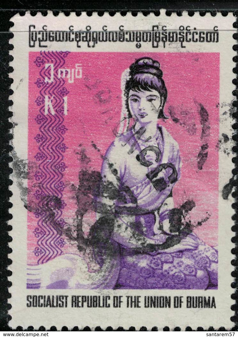 Burma 1974 Oblitéré Used Femme Rakhine Assise Woman SU - Myanmar (Burma 1948-...)