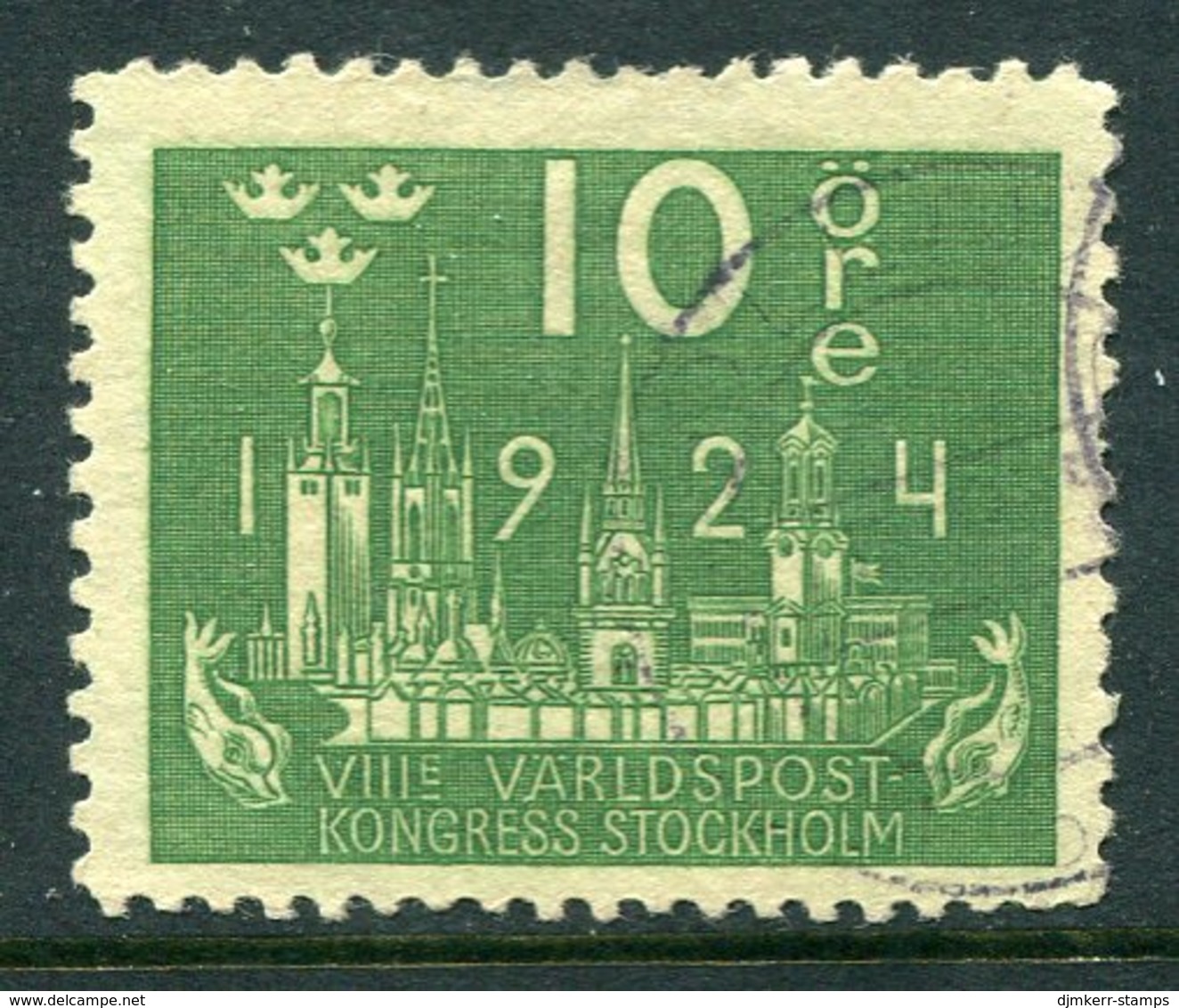 SWEDEN 1924 UPU Congress 10 Öre With Lines Watermark Used, .  Michel 145x - Gebraucht
