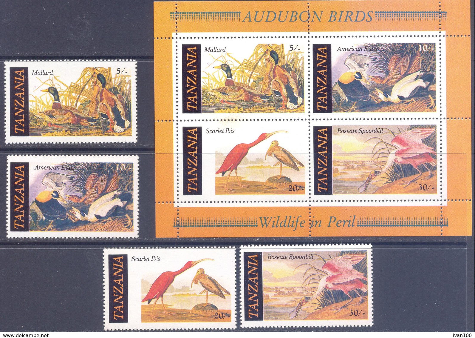 1985. Tanzania, Audubon Birds, Wildlife In Peril, 4v + S/s, Mint/** - Tansania (1964-...)