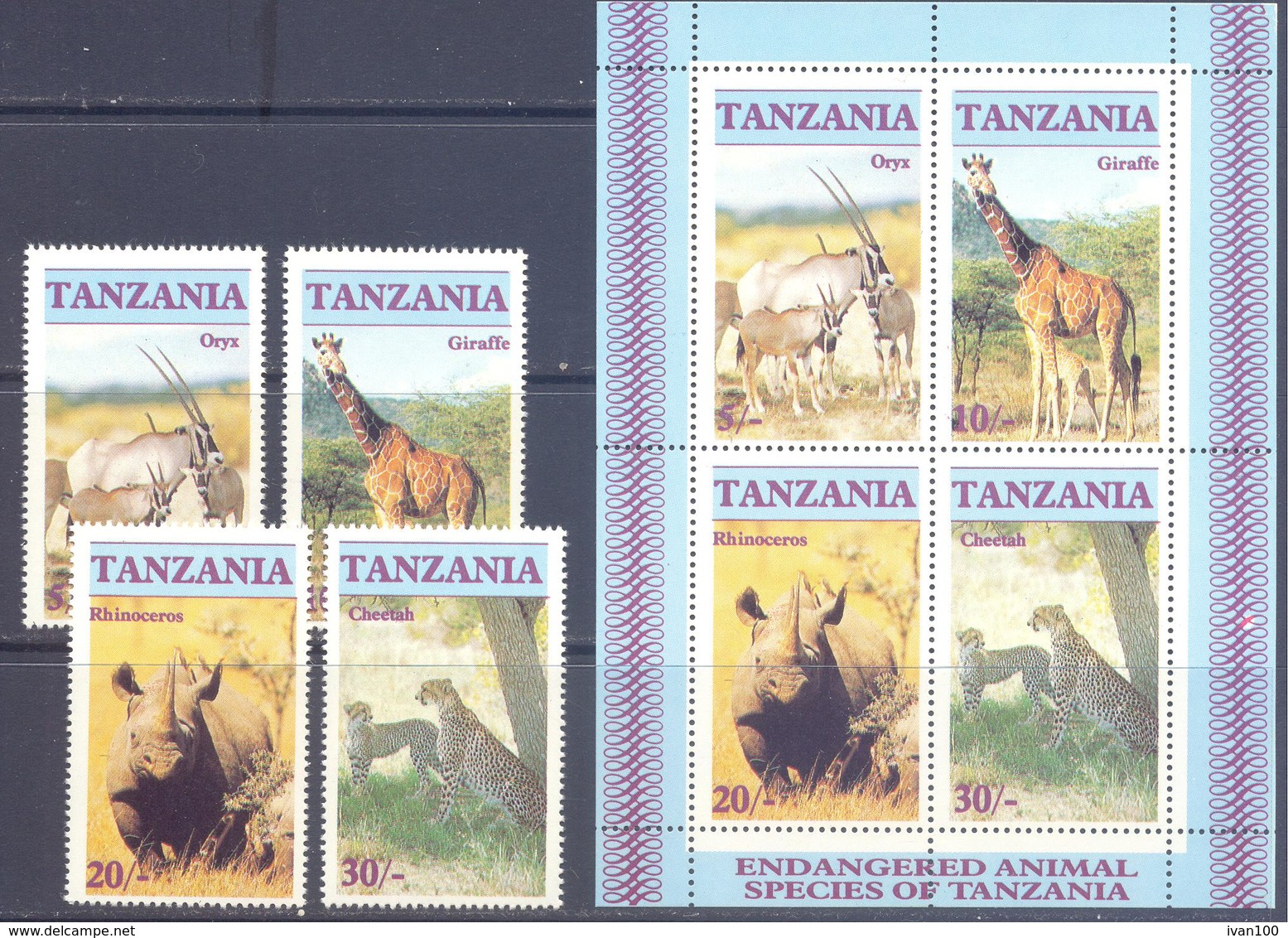 1986. Tanzania, Endangered Animals Species Of Tanzania, 4v + S/s, Mint/** - Tansania (1964-...)
