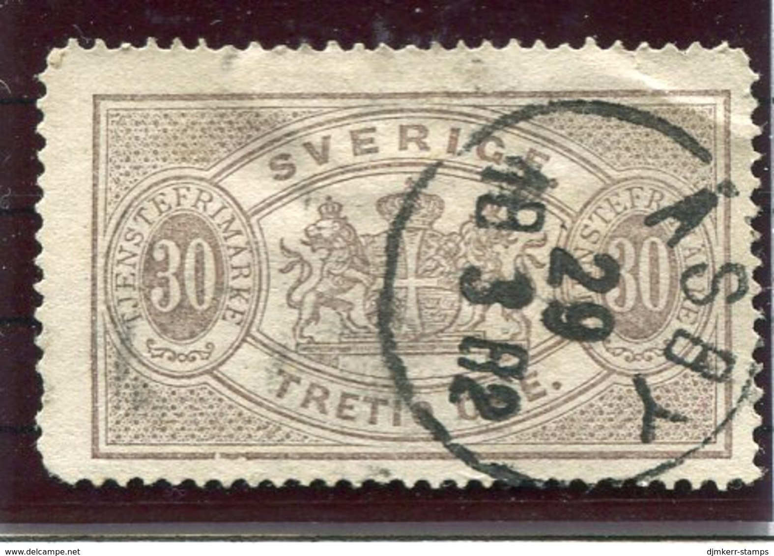 SWEDEN 1874 Official 30 Öre Perforated 14, Used, . Michel 9Ab - Service