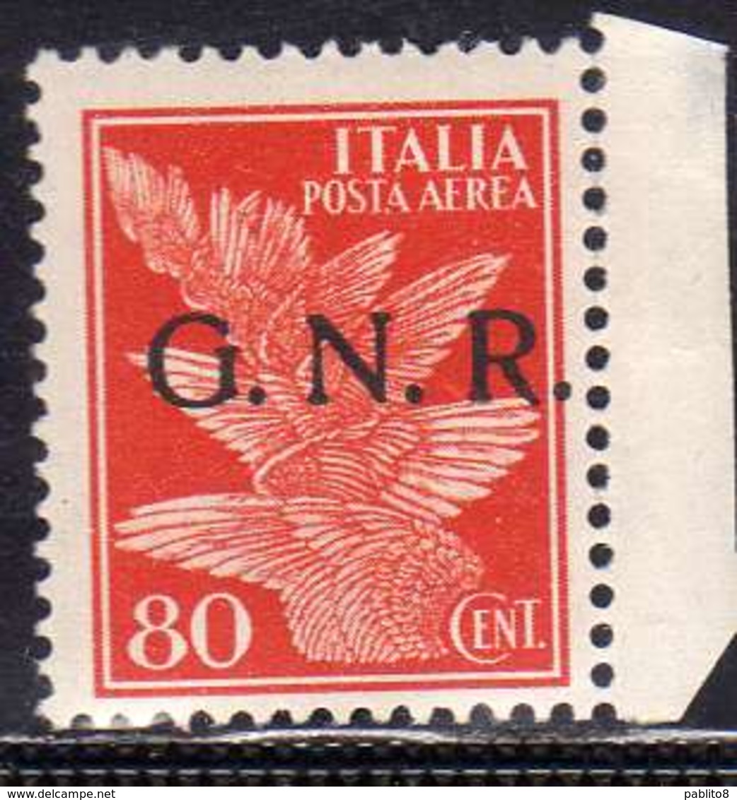 ITALI REGNO ITALY KINGDOM 1944 REPUBBLICA SOCIALE ITALIANA RSI GNR BRESCIA POSTA AEREA AIRMAIL 80c MNH FIRMATO SIGNED - Luftpost