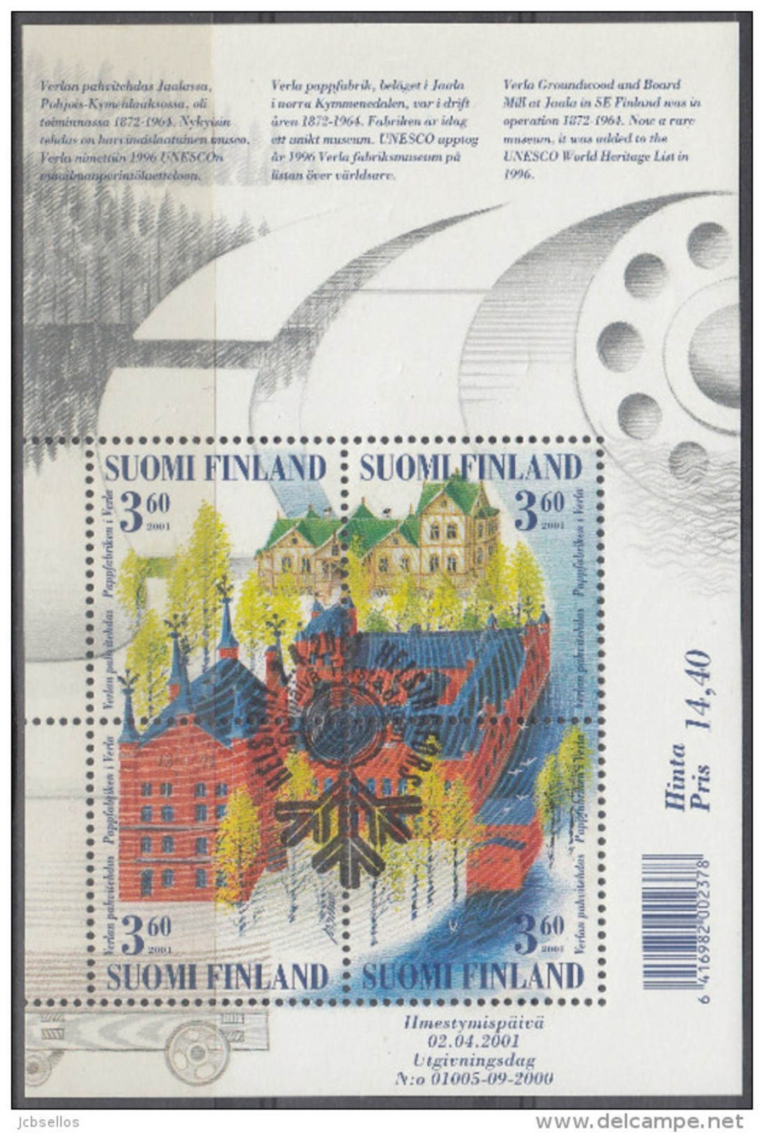 Finlandia 2001 HB-26 Usado - Blocks & Sheetlets