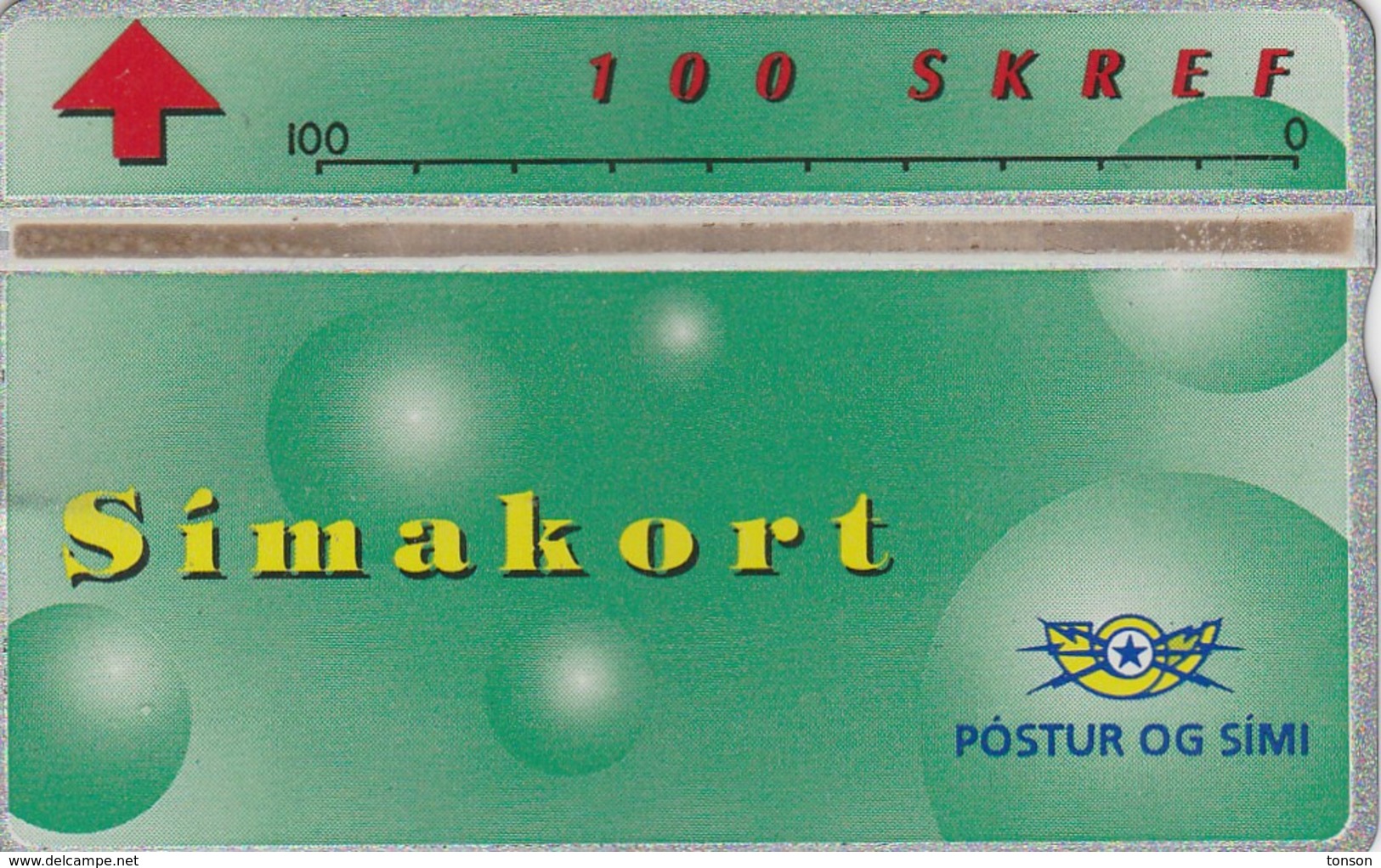 Iceland, ICE-D-04, 100 SKREF, 1992 Green Bubbles, CN : 208A, 2 Scans. - Island