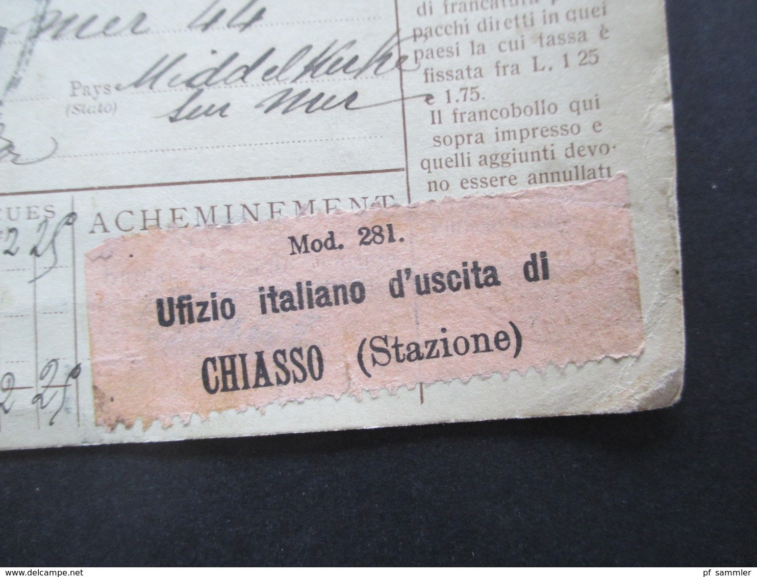 Italien 1914 Auslandspaketkarte Zusatzfrankaturen Und Vielen Stempeln Tremezzo  - Ostende Stempel Chiasso - Paketmarken