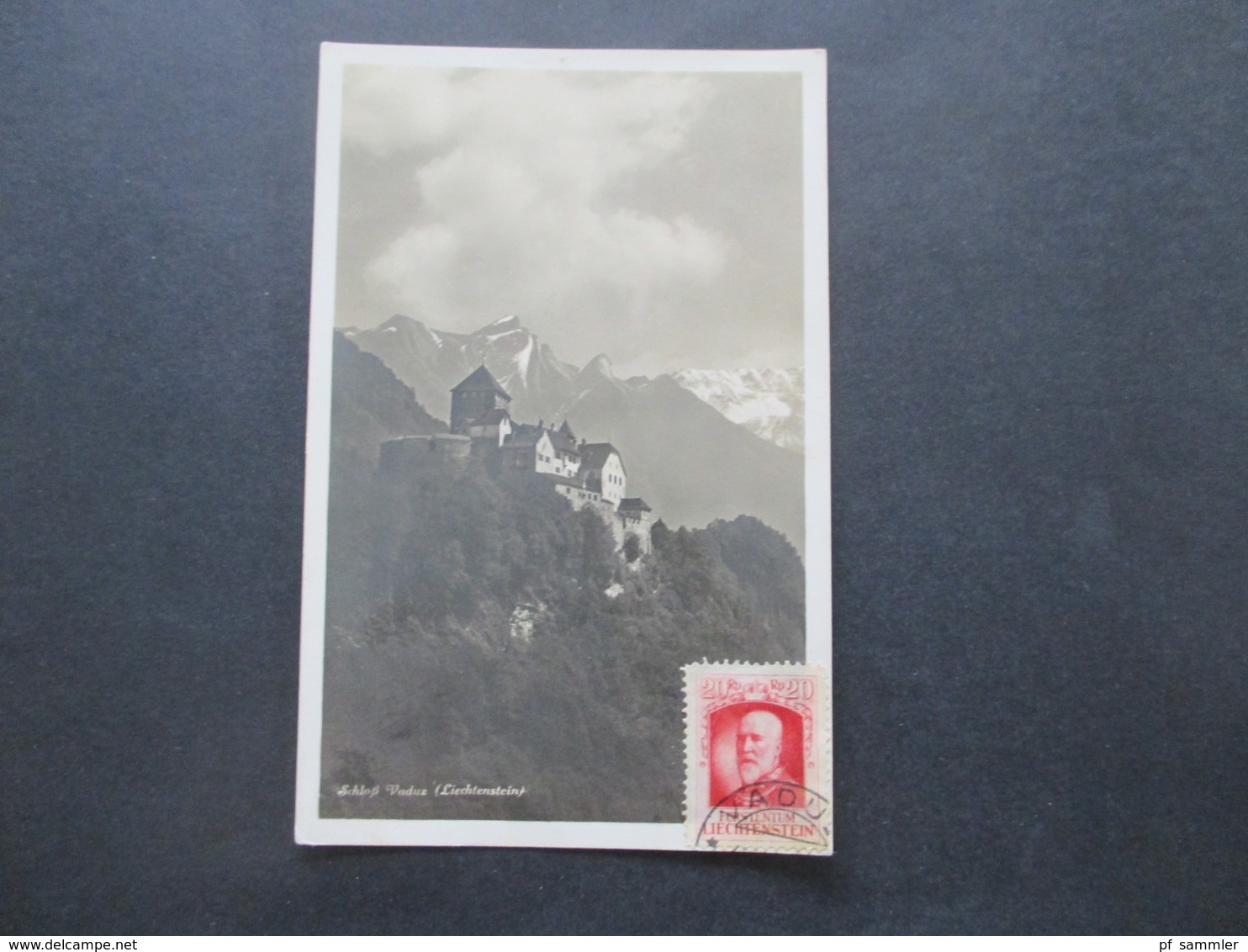 Liechtenstein 1930 Echtfoto AK Schloß Vaduz Roter Stp. Sieger Neuheuten Dienst + Unterschrift Hermann E. Sieger - Covers & Documents