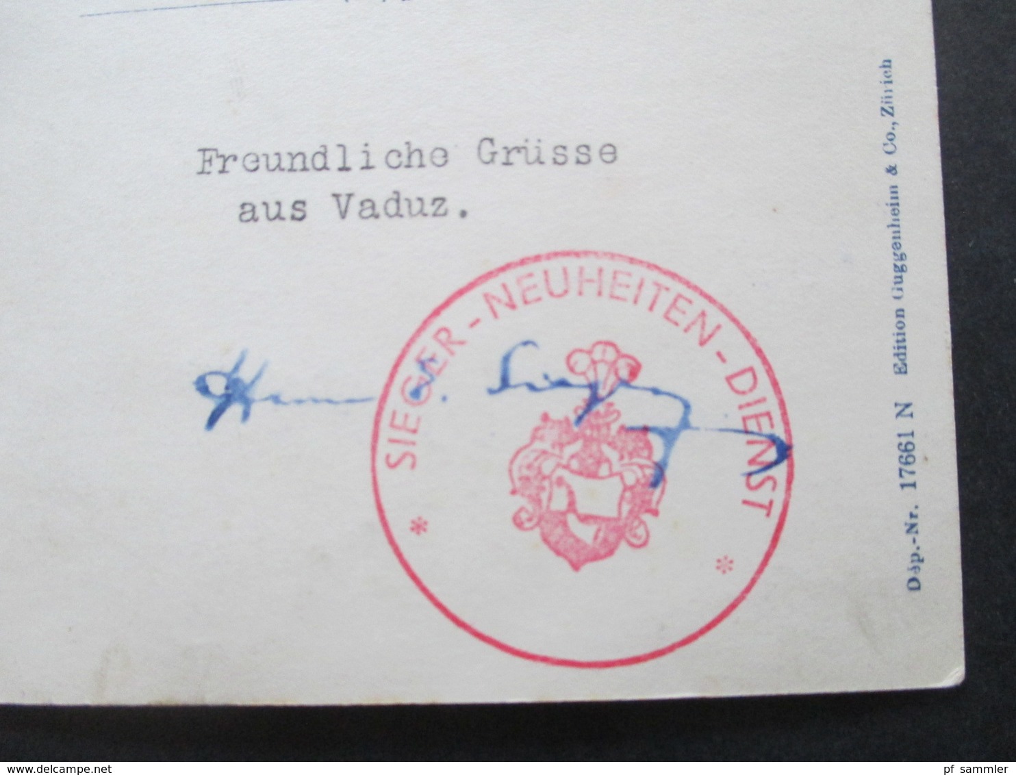 Liechtenstein 1930 Echtfoto AK Schloß Vaduz Roter Stp. Sieger Neuheuten Dienst + Unterschrift Hermann E. Sieger - Brieven En Documenten