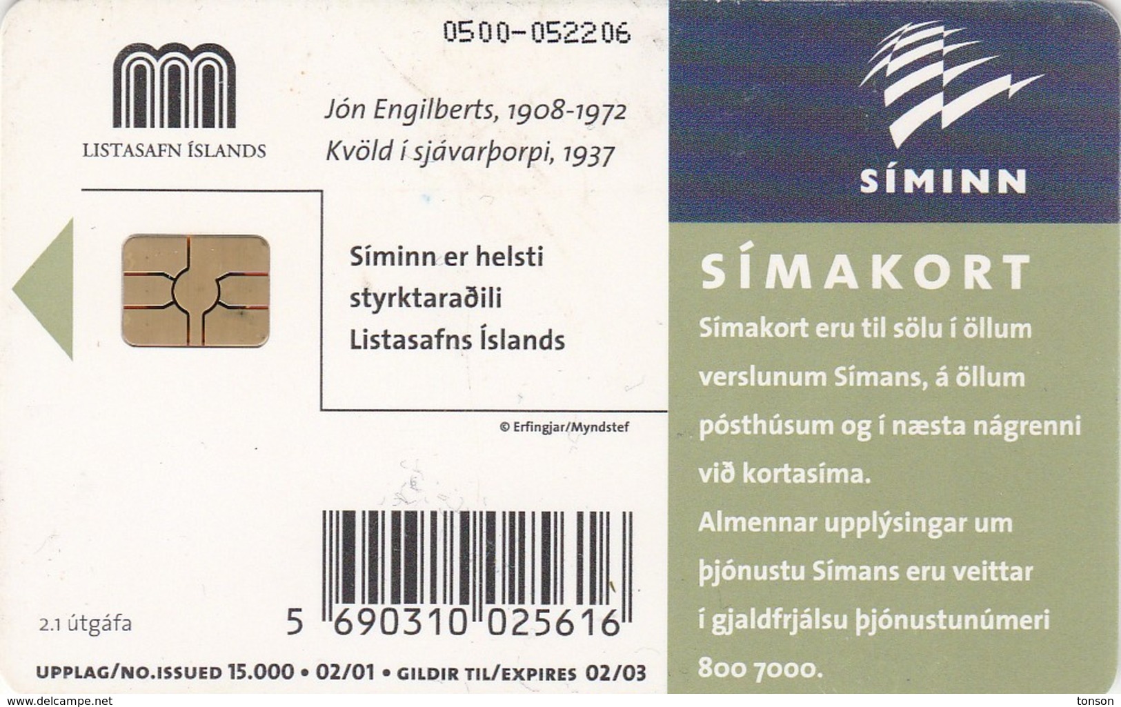 Iceland, ICE-C-02.1, 500 Kronur, Jon Engilberts's Painting, 2 Scans. Issued : 02/01 Expiry : 02/03, 2 Scans - Island