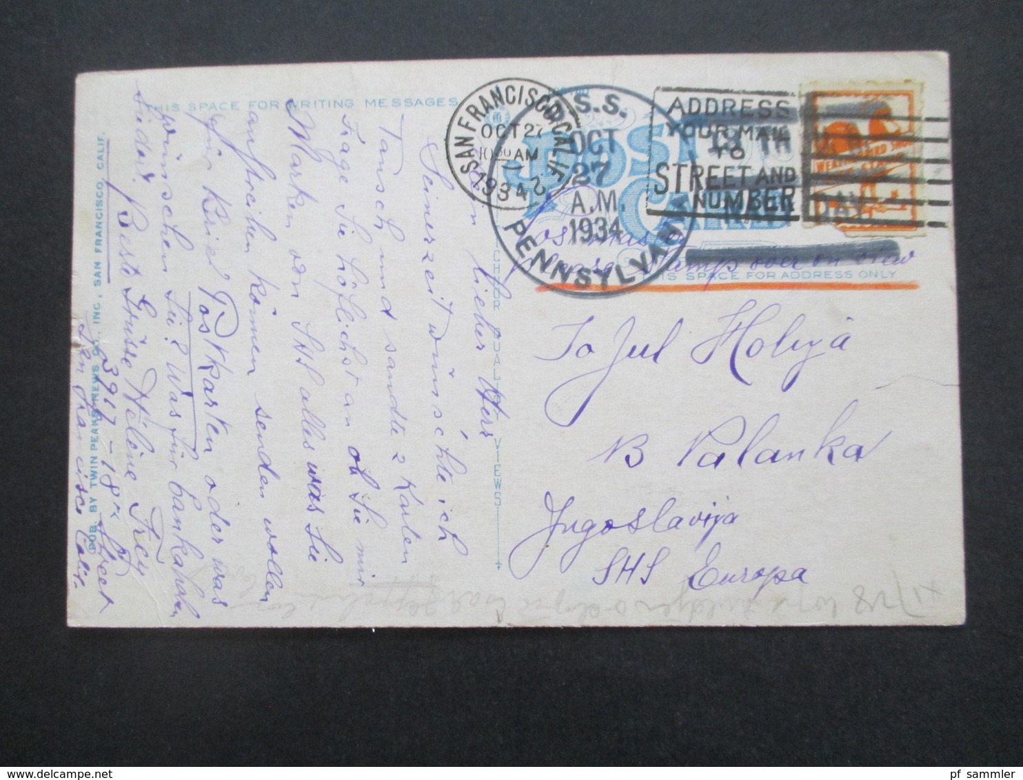 USA 1934 Bildseitig Frankierte AK US Post Office And Federal Court House San Francisco Marke Weatherbird Shoe Gift Stamp - Storia Postale