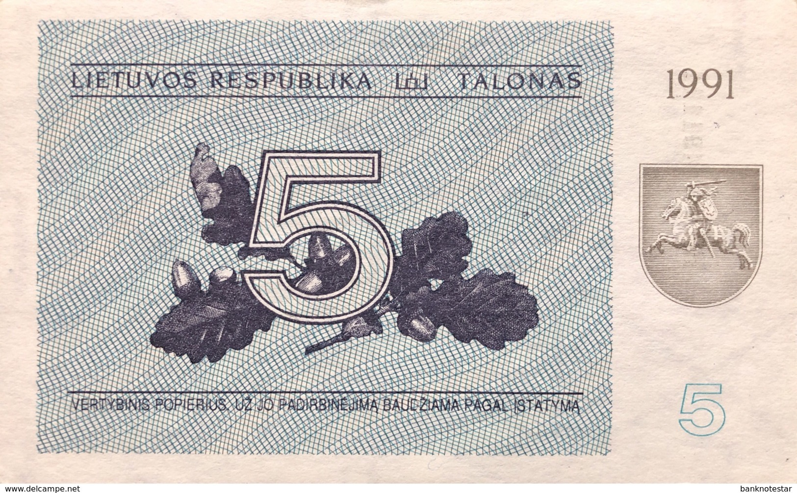 Lithuania 5 Talonas, P-34b (1991) - AUNC - Lituania