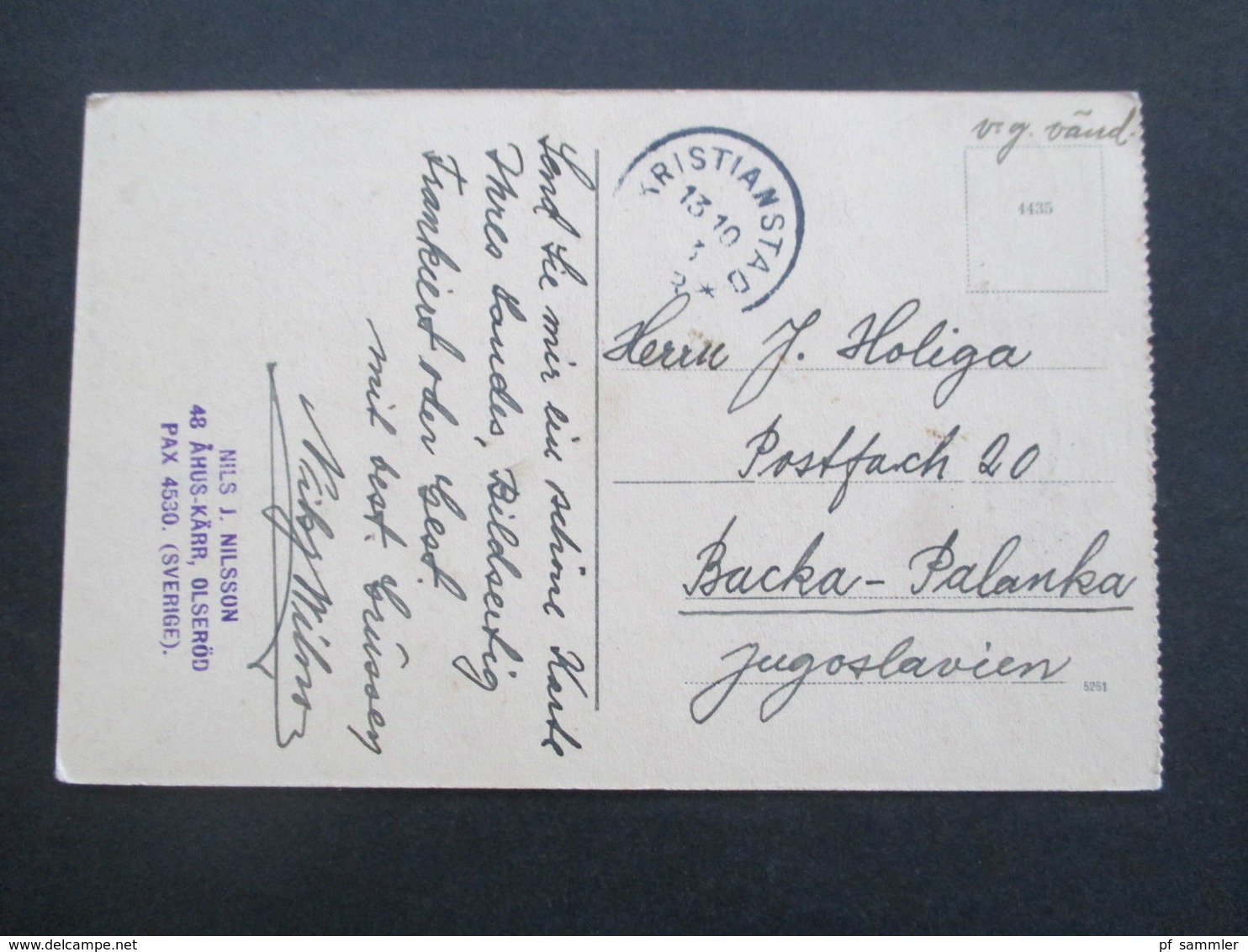 Schweden 1933 Bildseitig Frankierte AK Kristianstad Västra Boulevardgatan Nach Backa Palanka Jugoslawien Gesendet - Storia Postale