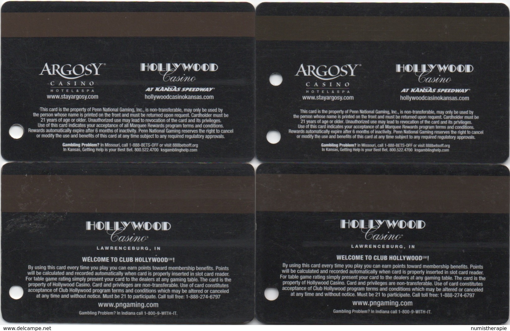 Lot De 4 Cartes : Hollywood Casino (Argosy, Kansas Speedway, Lawrenceburg) - Carte Di Casinò