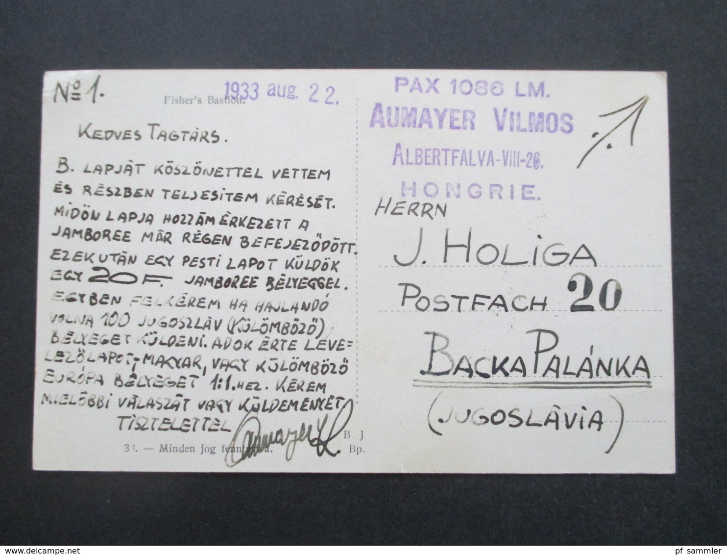 Ungarn 1933 Bildseitig Frankierte AK Budapest Fischerbastei Nach Backa Palanka Jugoslawien Gesendet - Briefe U. Dokumente
