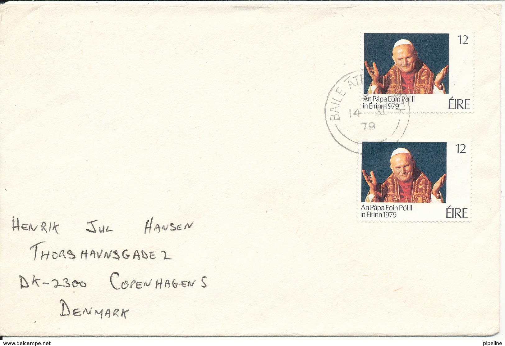 Ireland Cover Sent To Denmark Baile Atha Cliath 14-11-1979 With POPE Stamps - Cartas & Documentos