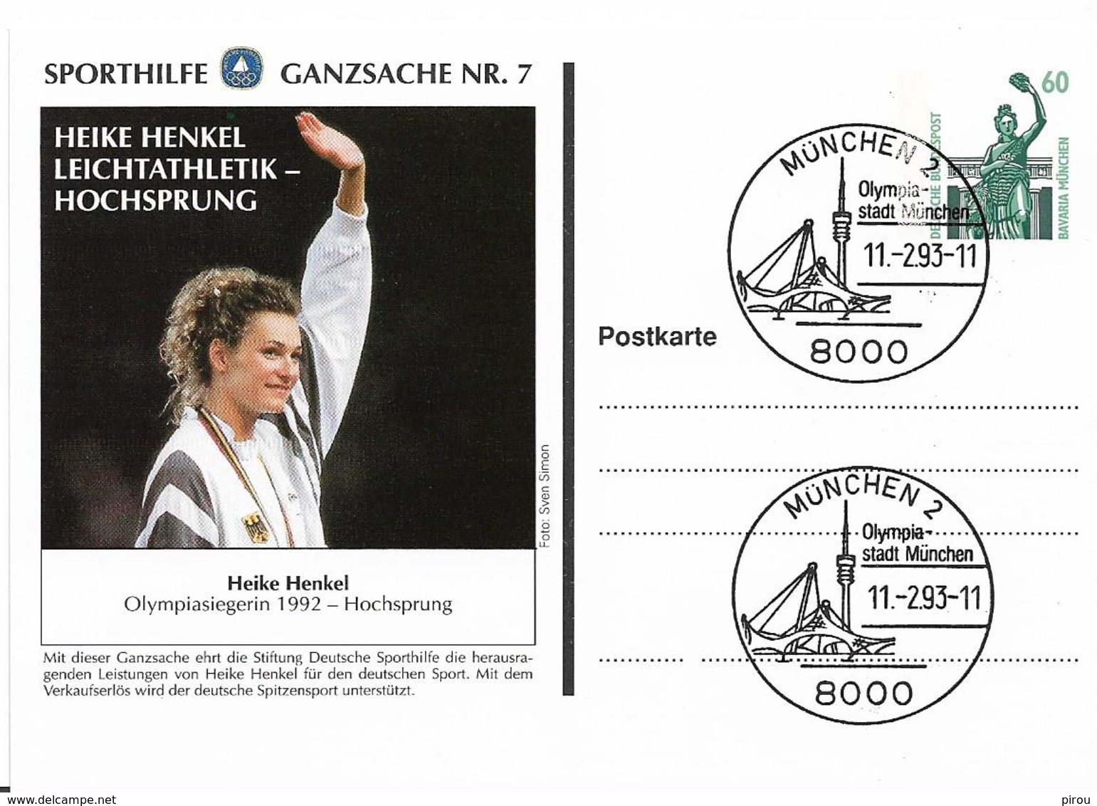 ALLEMAGNE Carte Pré Timbrée HEIKE HENKEL JEUX OLYMPIQUES DE  BARCELONE 1992 - Summer 1992: Barcelona