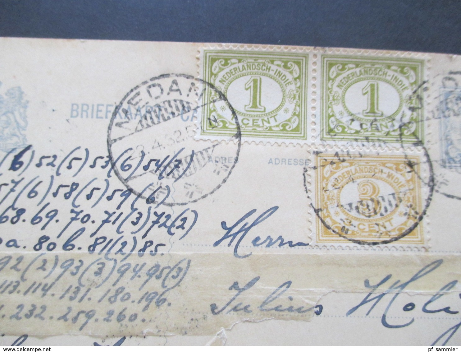 Niederländisch Indien 1932 Briefkaart Ganzsache Mit 3 Zusatzfrankaturen Nach Backa Palanka Jugoslawien Gesendet - Netherlands Indies