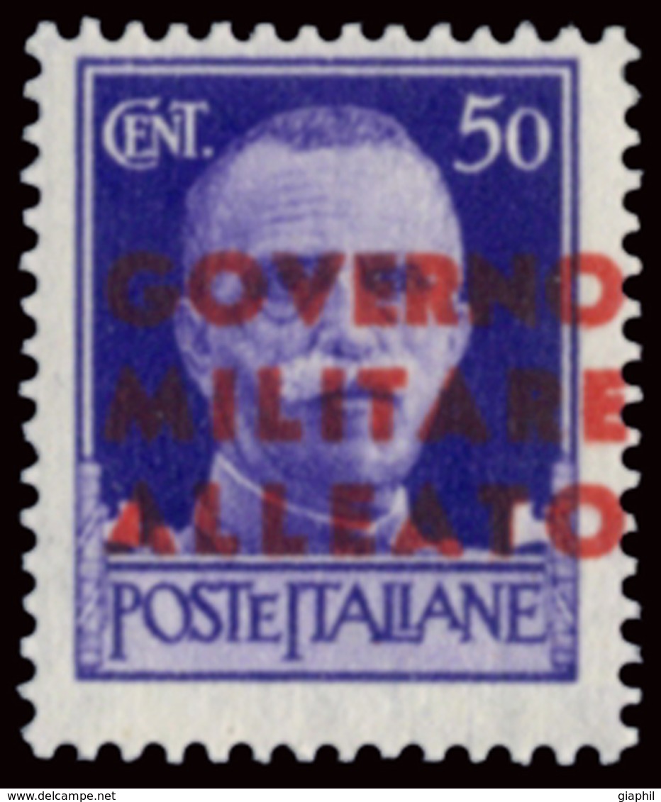 NAPOLI OCC. ANGLOAMERICANA 1943 50 C. SOPRASTAMPA SPOSTATA A DESTRA (Sass, 12ga) MLH * - Britisch-am. Bes. Neapel