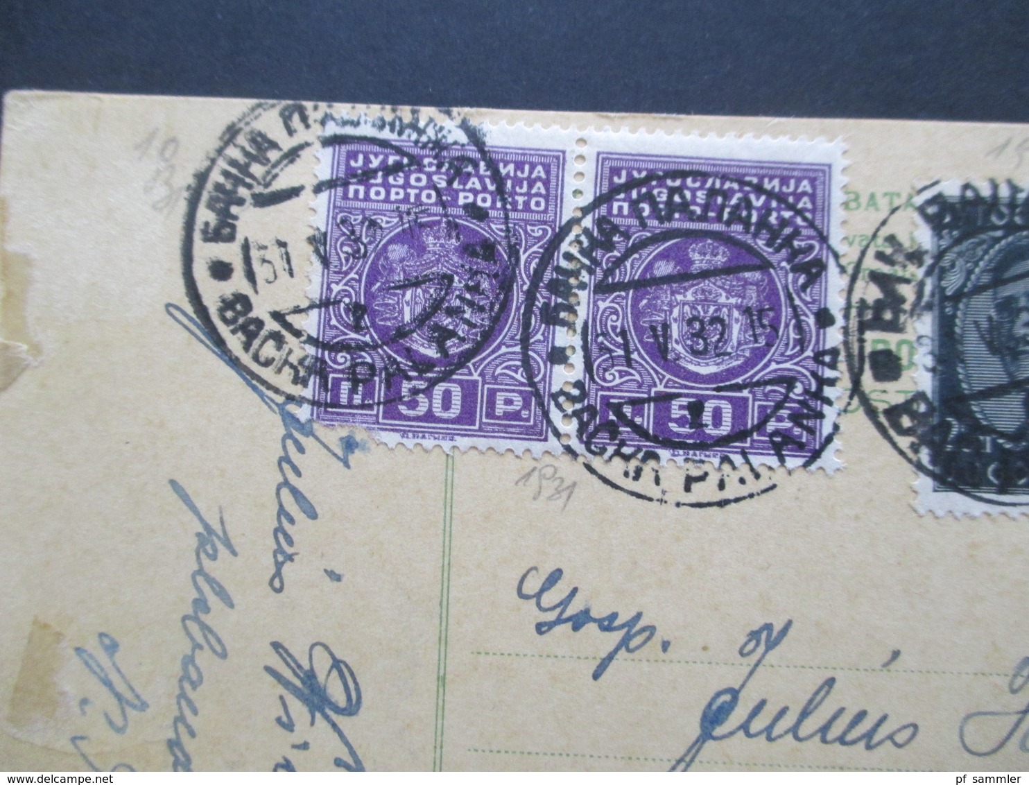 Jugoslawien 1932 Ganzsache Mit Zusatzfrankatur Und T Stempel / Nachporto Und Jugoslawien Portomarken - Briefe U. Dokumente