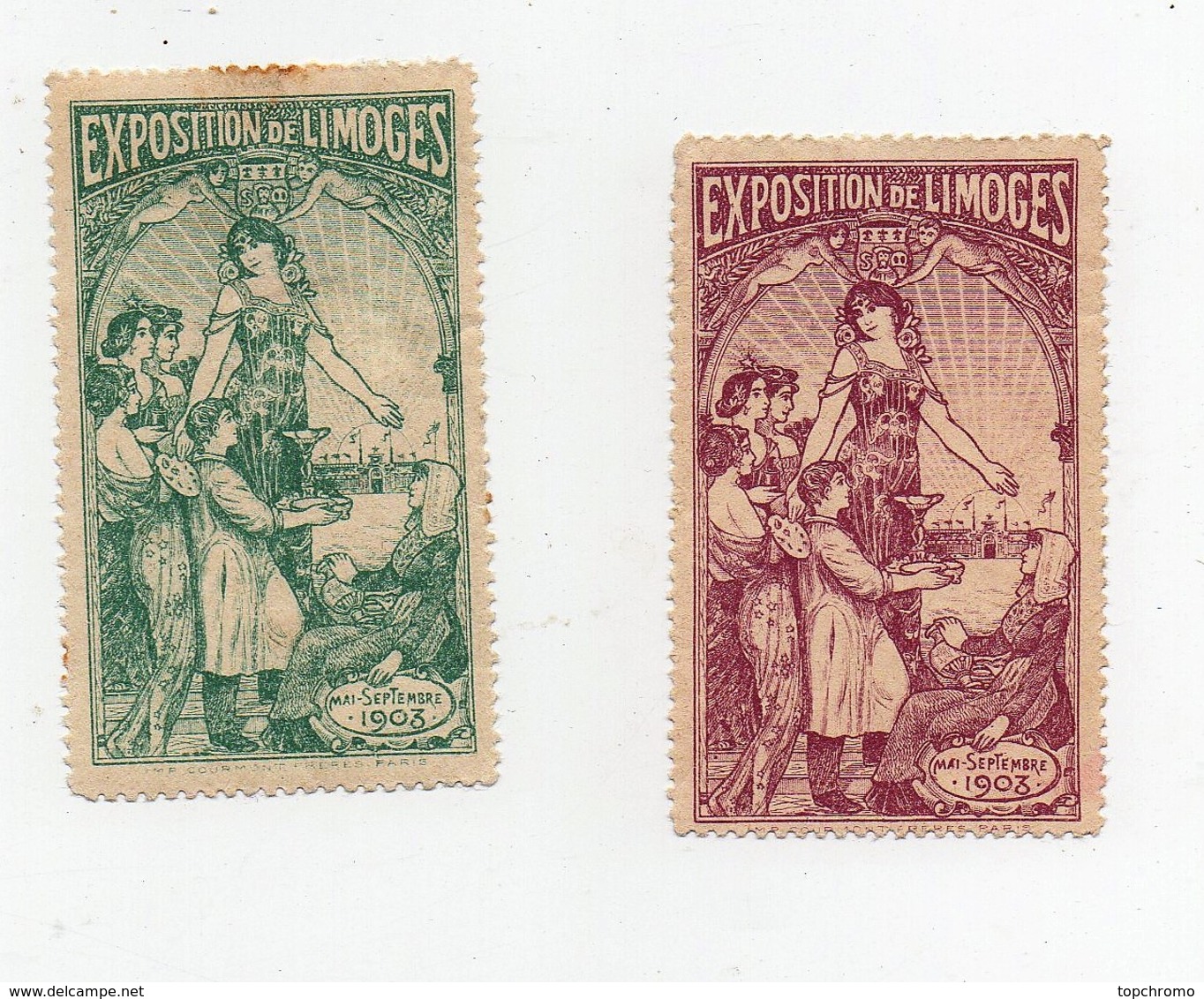 Erinnophilie Vignette Exposition De Limoges Mai-Septembre 1903 2 Vignettes) - Erinnophilie