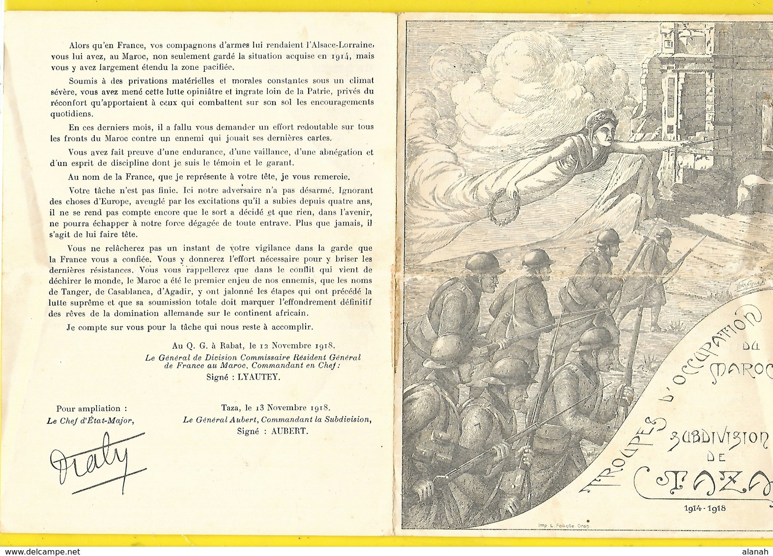 Maroc Taza Texte De L'Armistice Mal Foch 1918 - 1914-18