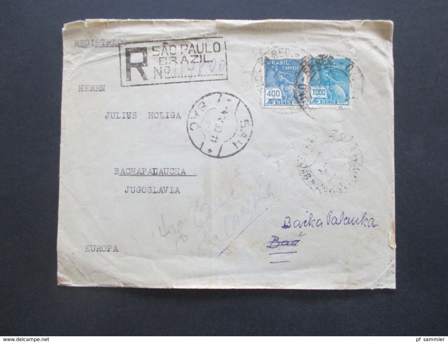 Brasilien 1930 Einschreiben R-Brief Sao Paulo - Jugoslawien Viele Stempel 1x Rot Ljubljana Mit Handschriftlichem Datum - Covers & Documents