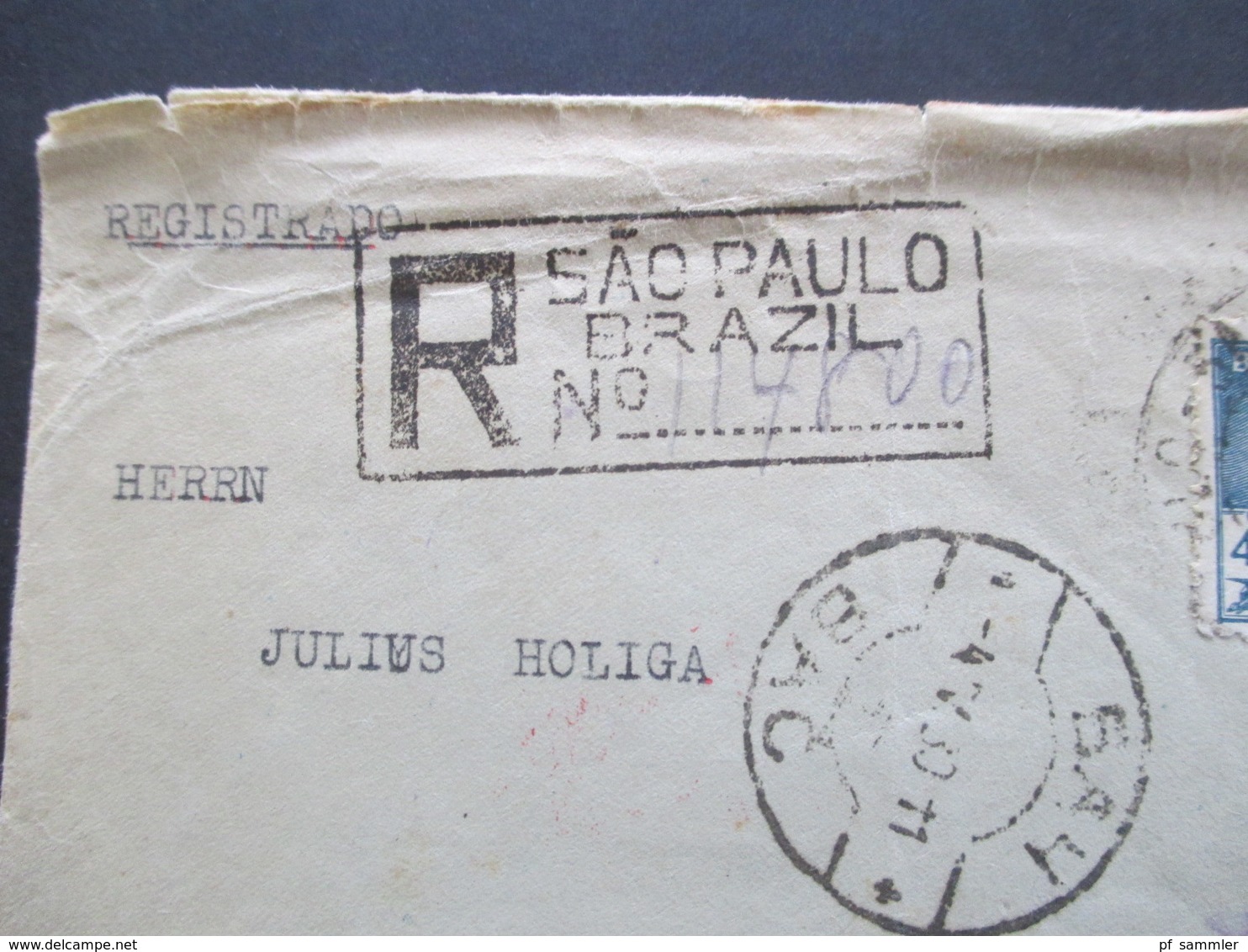 Brasilien 1930 Einschreiben R-Brief Sao Paulo - Jugoslawien Viele Stempel 1x Rot Ljubljana Mit Handschriftlichem Datum - Briefe U. Dokumente