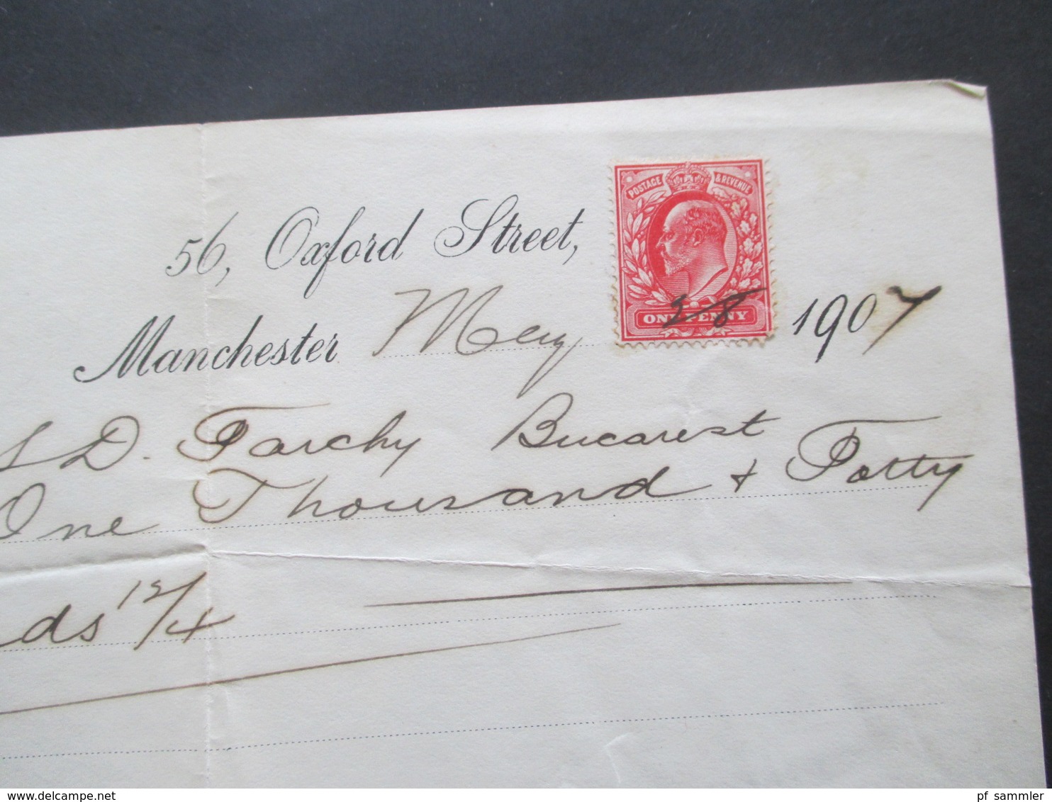 England GB 1907 Dokument / Bankwechsel Mit Briefmarke Als Fiskalmarke / Steuermarke Verwendet ?!? - Lettres & Documents