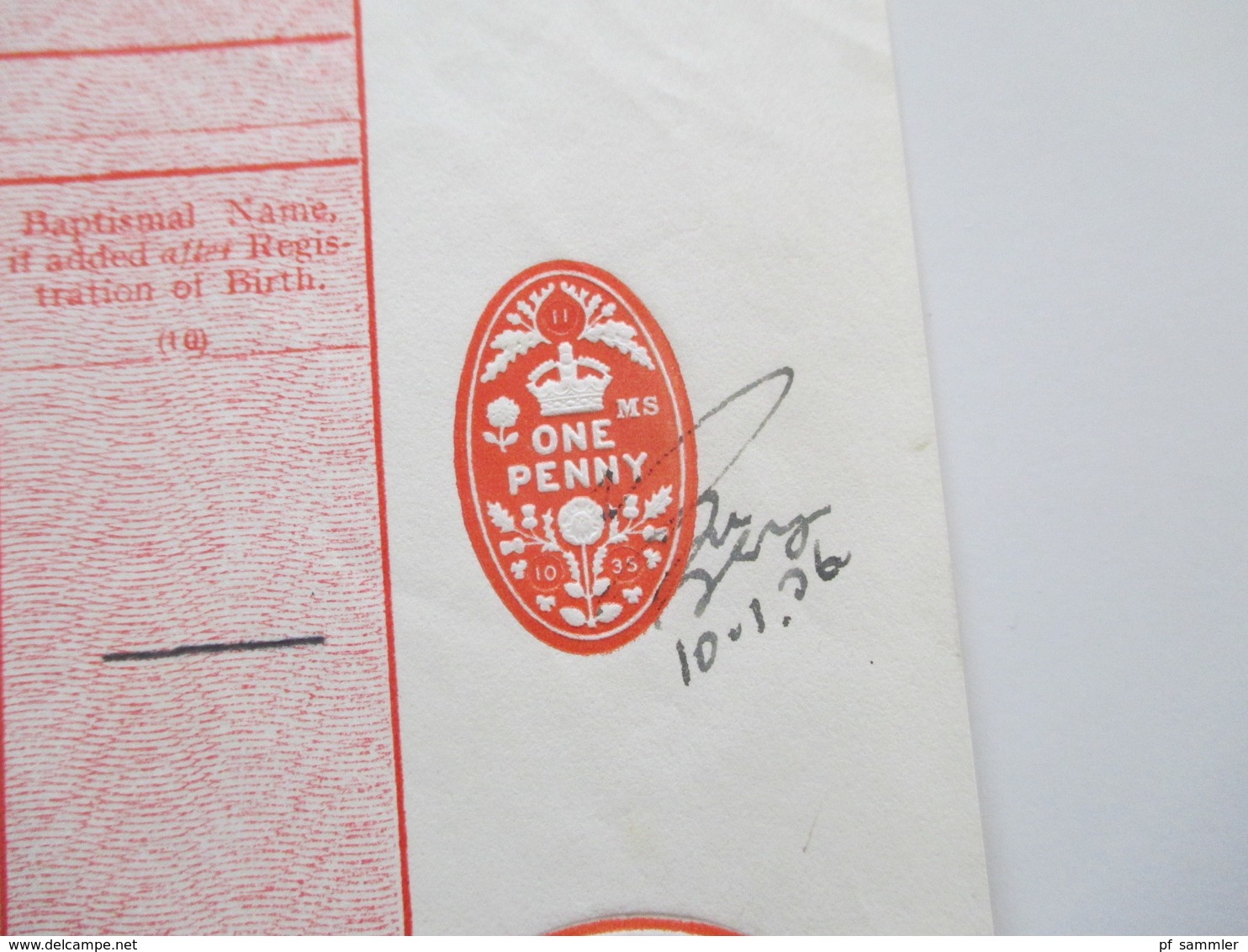 England GB 1936 Dokument Certified Copy Of An Entry Of Birth General Register Office Somerset House London - Storia Postale