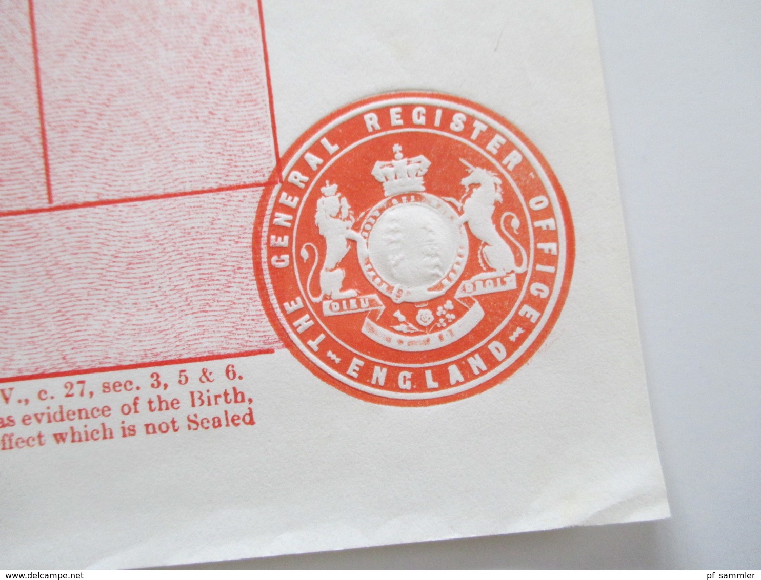 England GB 1936 Dokument Certified Copy Of An Entry Of Birth General Register Office Somerset House London - Brieven En Documenten