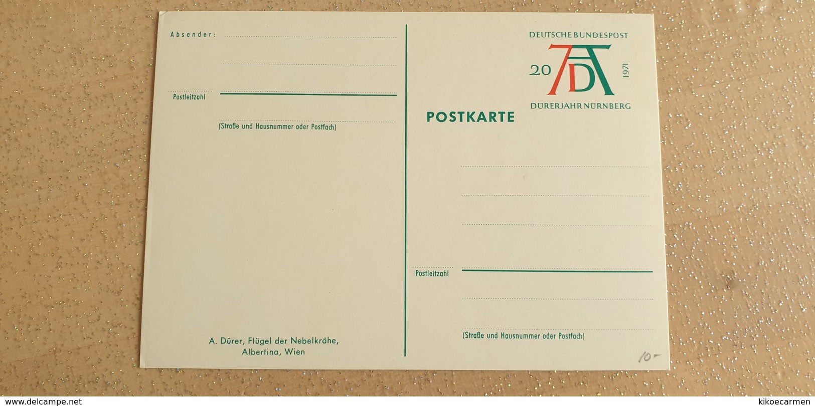 Germany Germania Deutschland 1971 2scans Albert DURER Art Artist Incisore ALA WING Bird FLIGHT POSTAL STATIONERY - Grabados