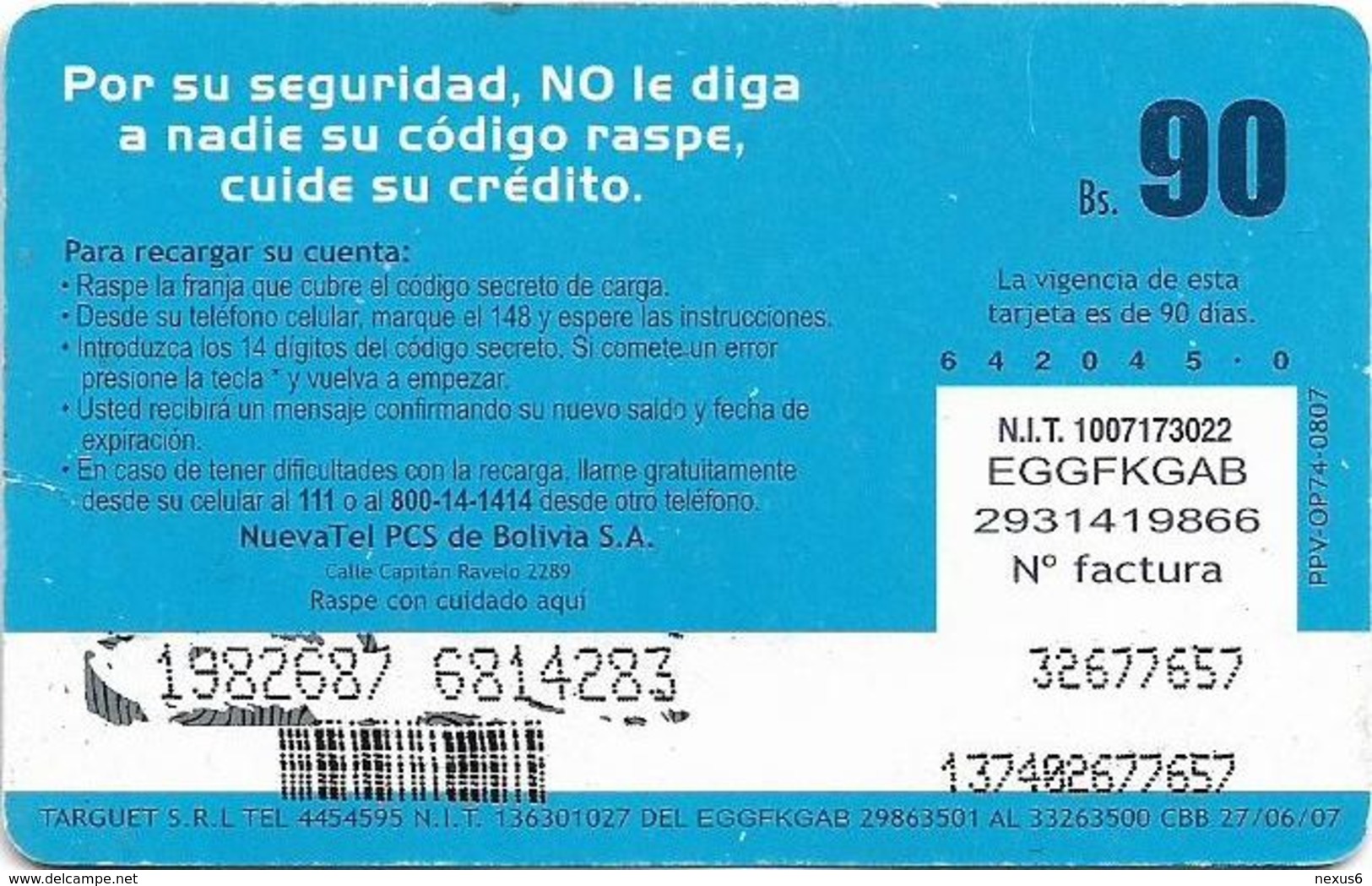 Bolivia - Viva - Acércate 3 Women, 27.06.2007, GSM Refill 90Bs, Used - Bolivië