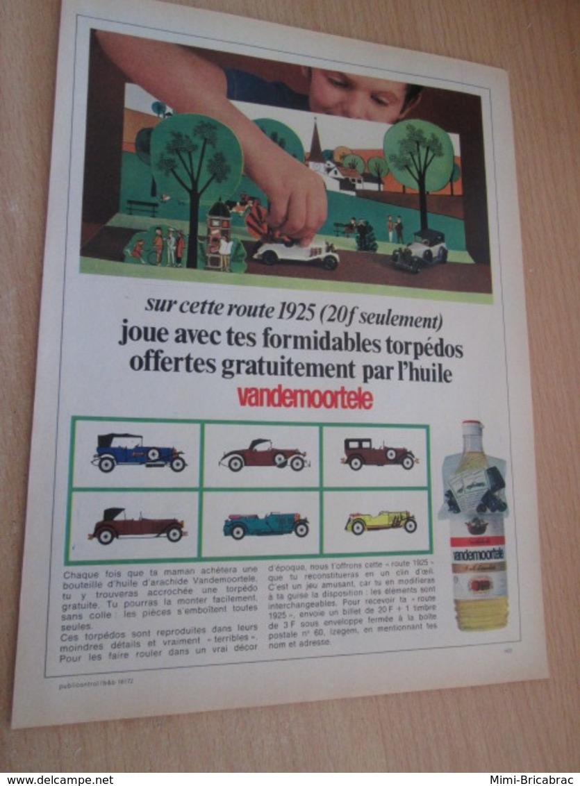 SPITIN20 Page Revue Années 60/70 : PUBLICITE HUILE VANDEMOORTELE VOITURES MINIATURES OFFERTES - Advertising - All Brands