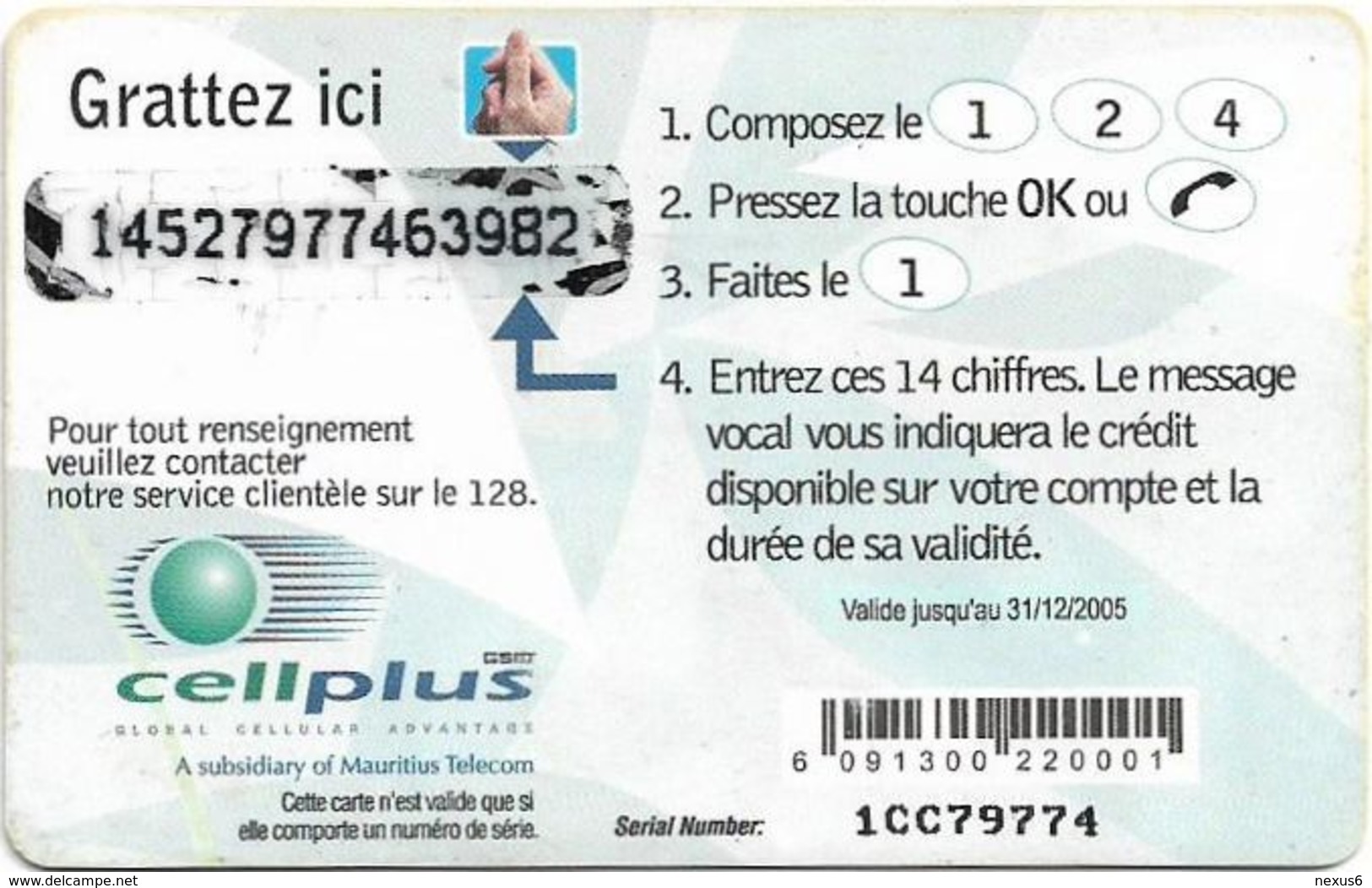 Mauritius - Cellplus - Two CellPhones GSM Refill 125MRs, Exp.31.12.2005, Used - Maurice