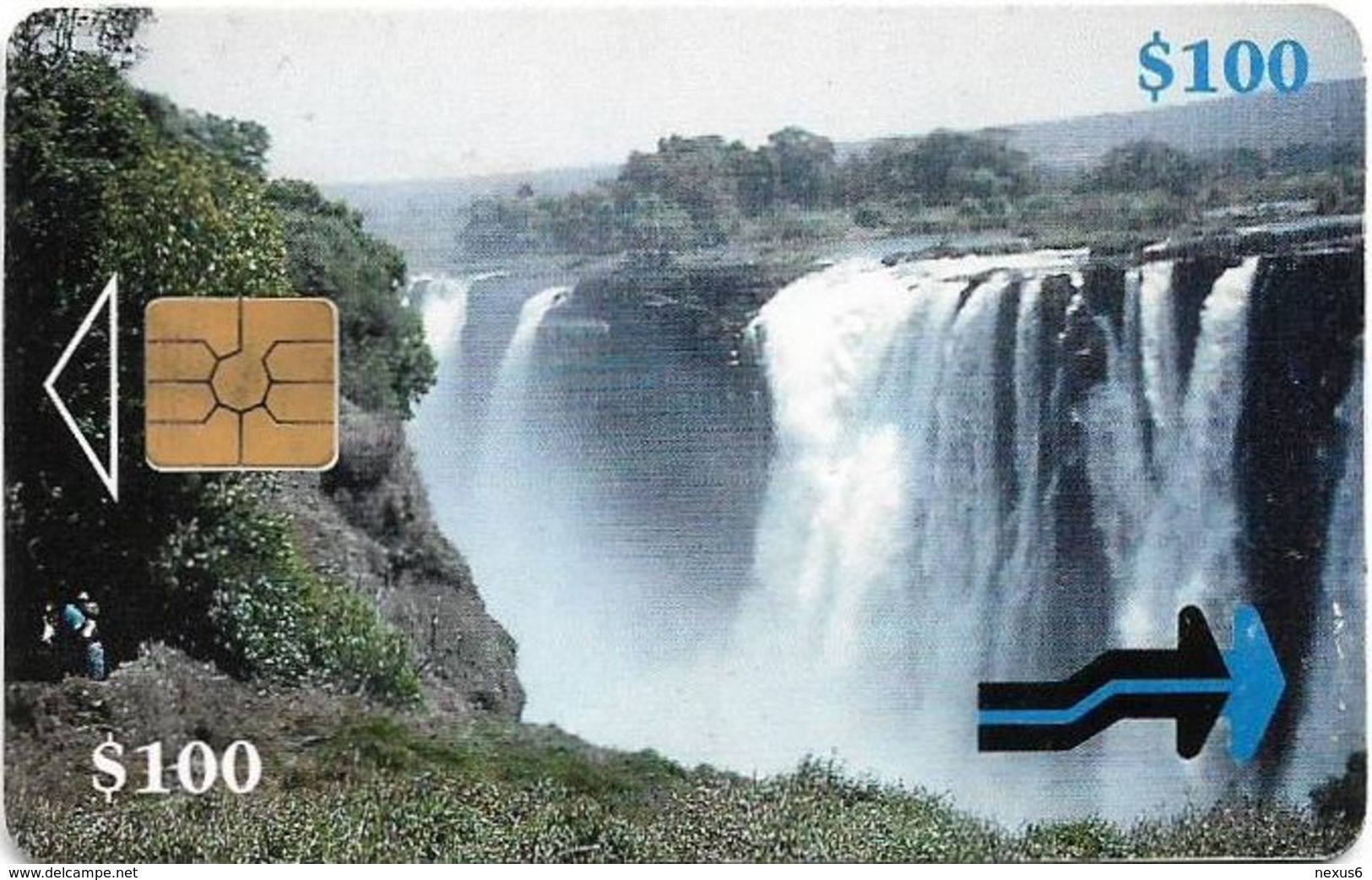 Zimbabwe - PTC - Waterfalls, 100Z$, Chip Gem Black, Exp. 10.1997, 25.000ex, Used - Zimbabwe