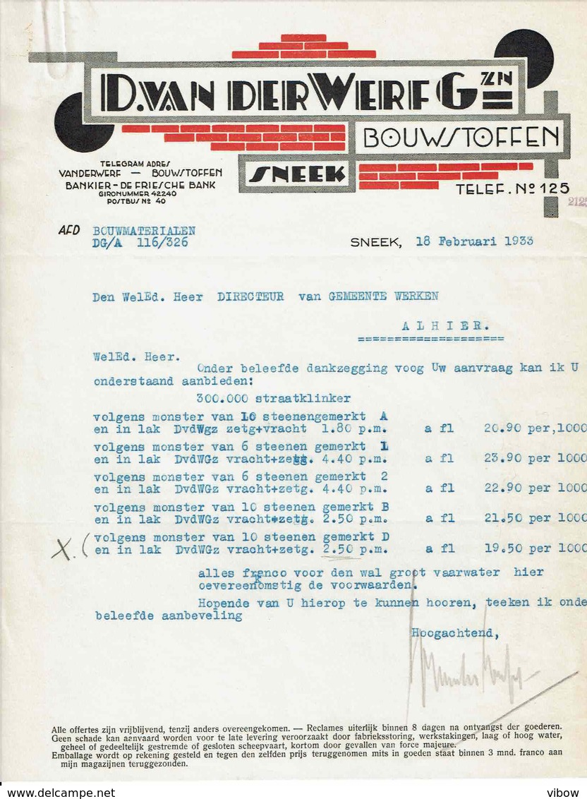 D. Van Der Werf Gzn Bouwstoffen, Sneek, 1933 - Netherlands