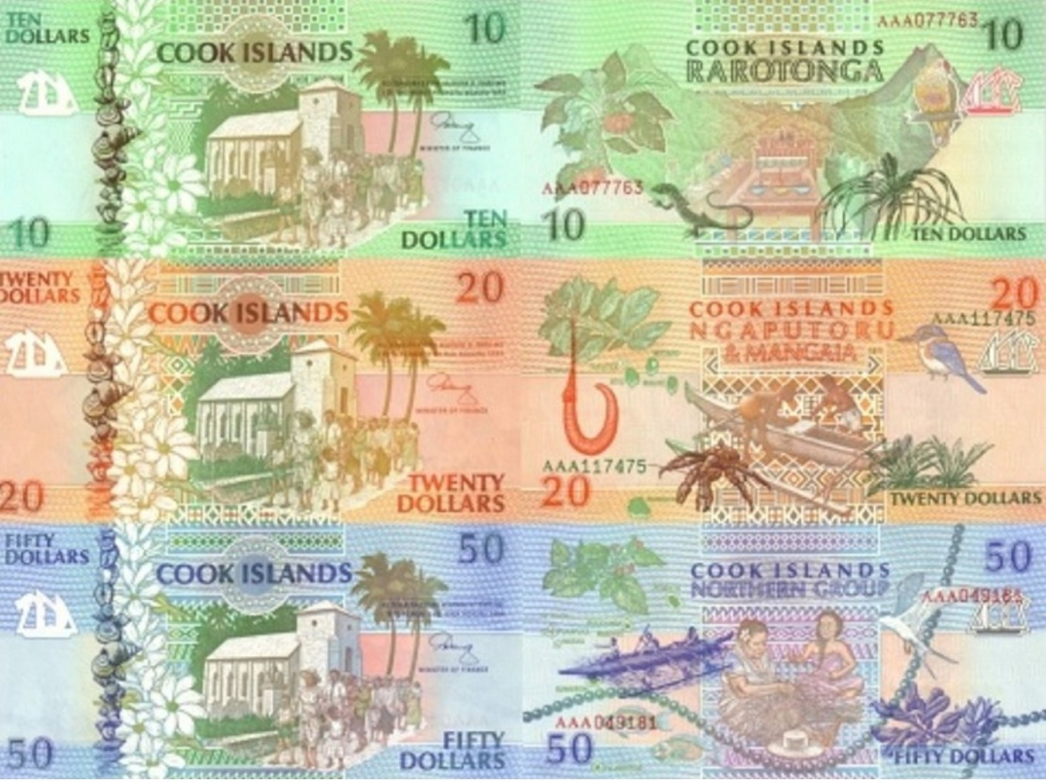 COOK ISLANDS Set (3v) 10 20 50 Dollars ND (1992) P 8 9 10 UNC - Cookeilanden